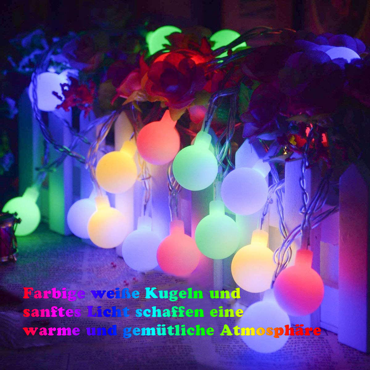 Solare Multicolor, Lichter weiße farbig Lichterketten, kleine 50 LED DEDOM Lichterketten, Kugellampe,7M