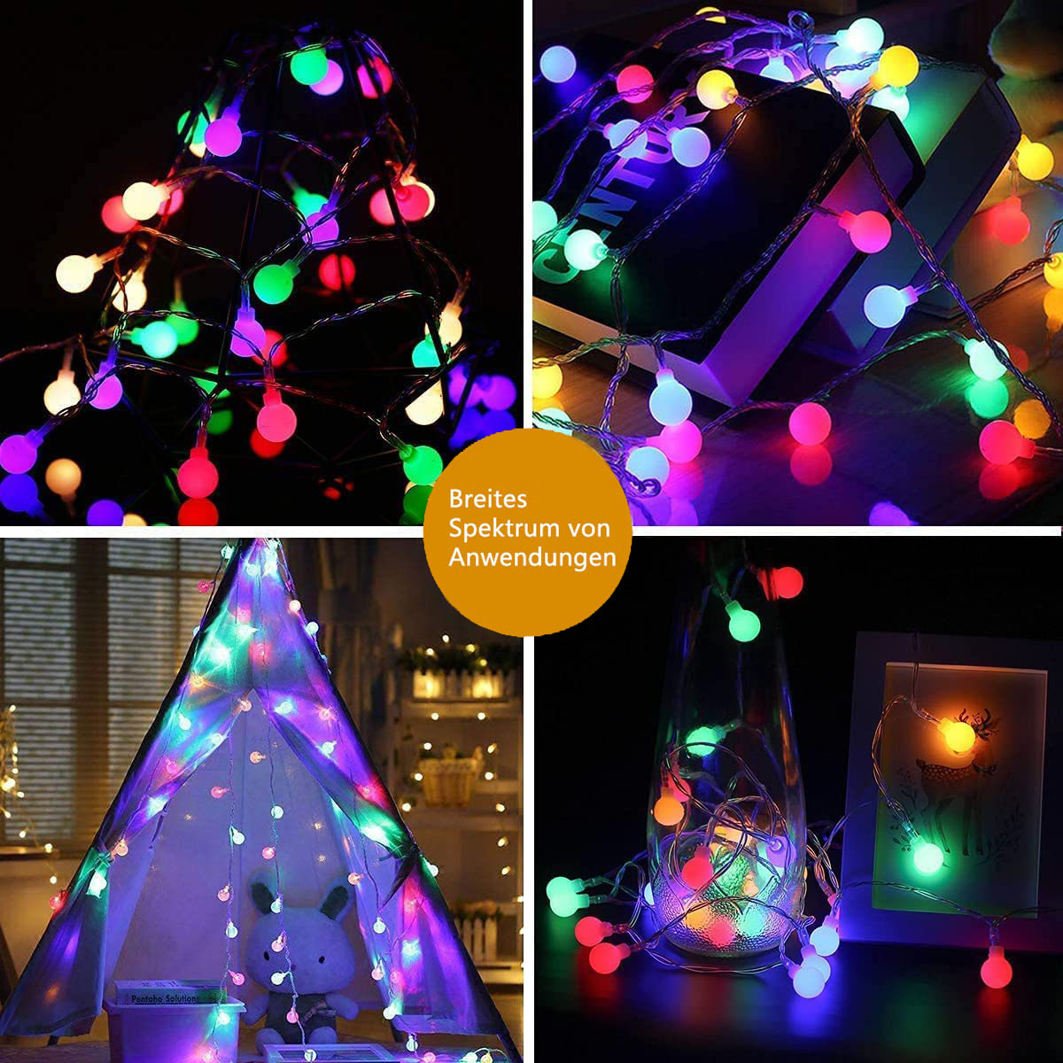 Multicolor, farbig Lichterketten, kleine LAMON LED Solar-Lichtkugel, 50 Kugellampe,7M weiße Lichter