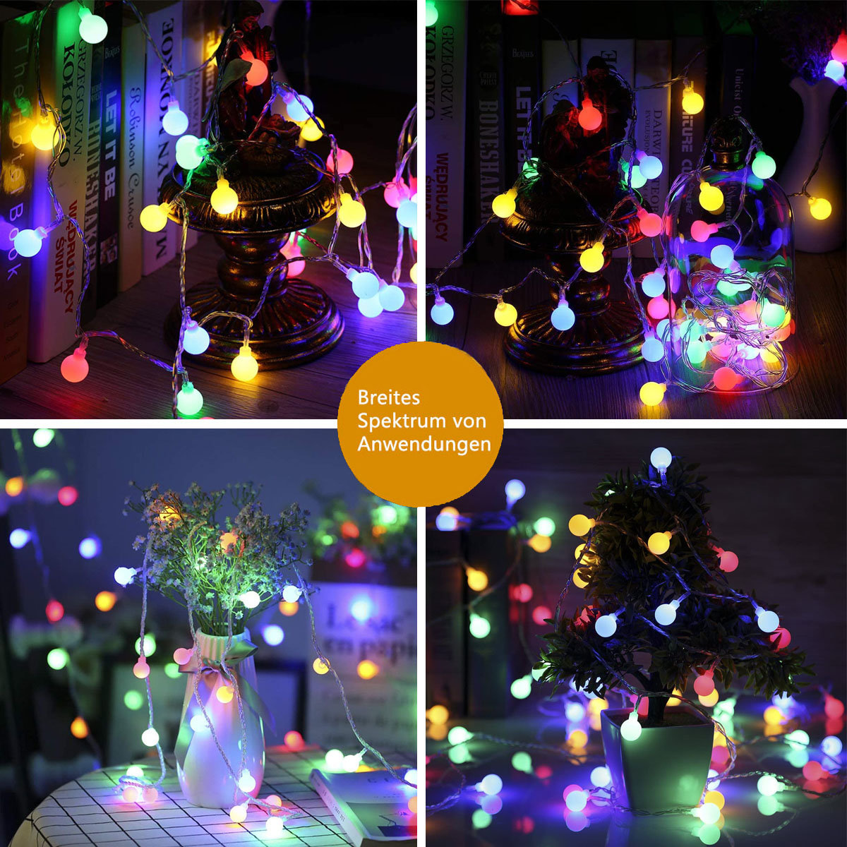 DEDOM Solare LED Kugellampe,7M Lichterketten, Lichterketten, weiße kleine 50 Multicolor, Lichter farbig