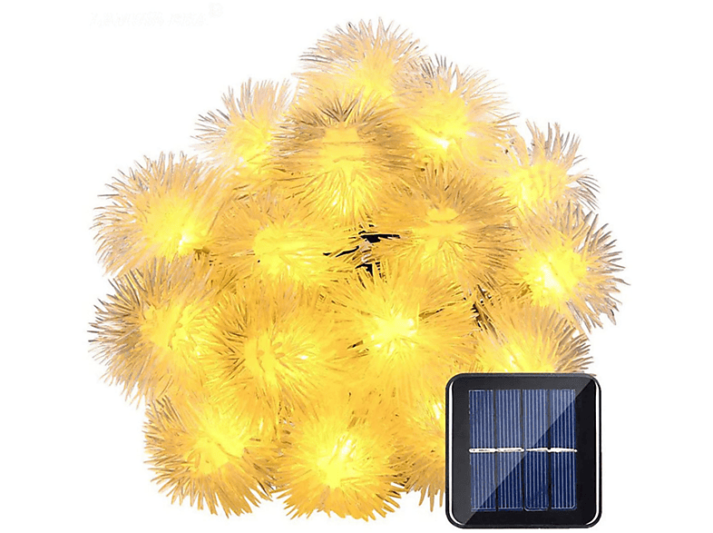LAMON Solarleuchte, Haarballenlampe 8 7 Warmweiß Leuchten Solar-Lichterketten, Meter warmweiß, 50 Haarballen-Lampe, Funktionen