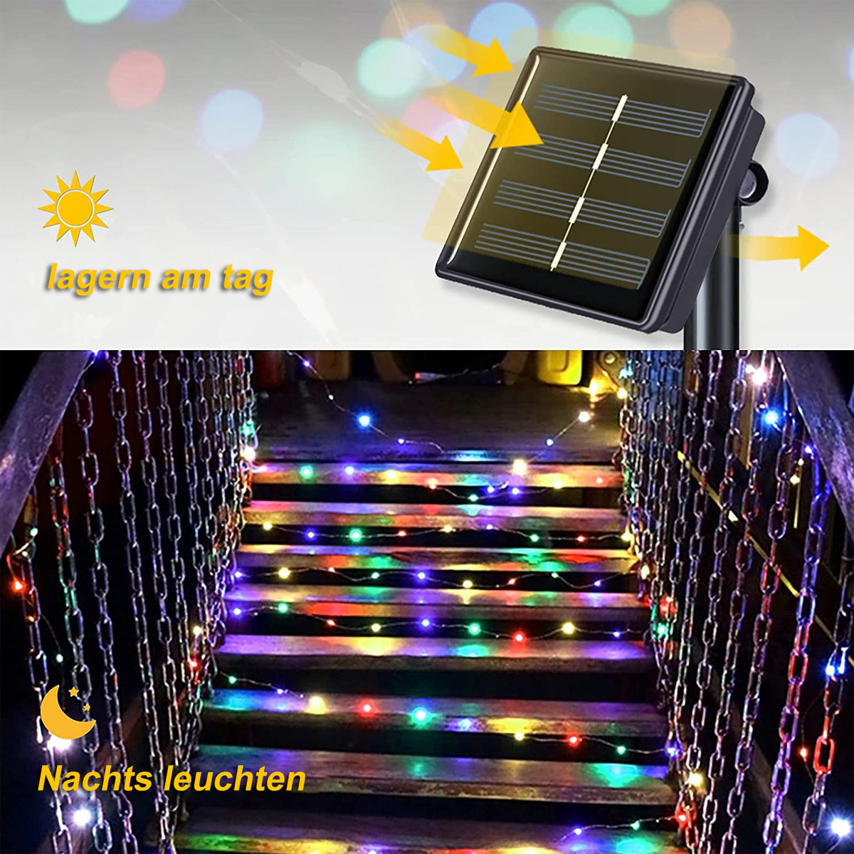 LAMON Kupferdraht Lichterkette 7m 50 Solarleuchte Lichterkette Solar-Lichterketten farbig Kupferdraht, Lichter, aus Solar-Lichterketten, LED