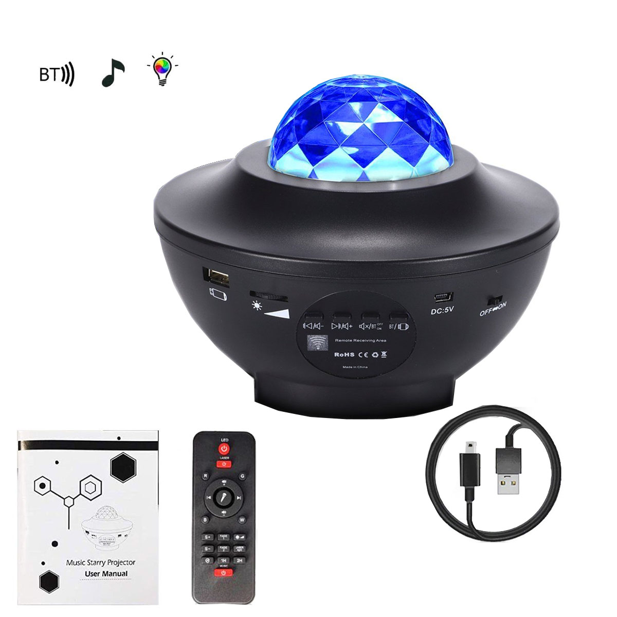 LAMON Sternenhimmel Lichter, Star Projector, farbig Projektor-Lampen, USB-Anschluss Schwarz, Bluetooth-Musikplayer und