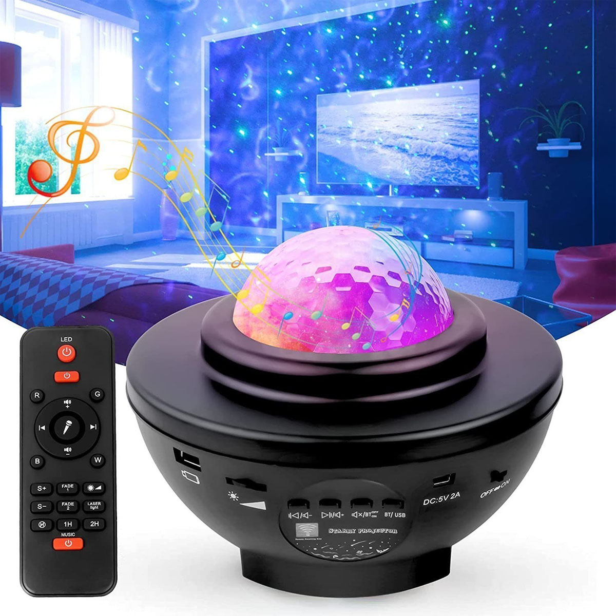 LAMON Sternenhimmel Lichter, Star Schwarz, Projektor-Lampen, USB-Anschluss Bluetooth-Musikplayer farbig und Projector