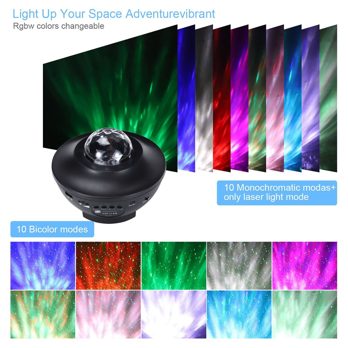 und Projektor-Lampen, USB-Anschluss LAMON Projector, Lichter, Bluetooth-Musikplayer farbig Schwarz, Sternenhimmel Star