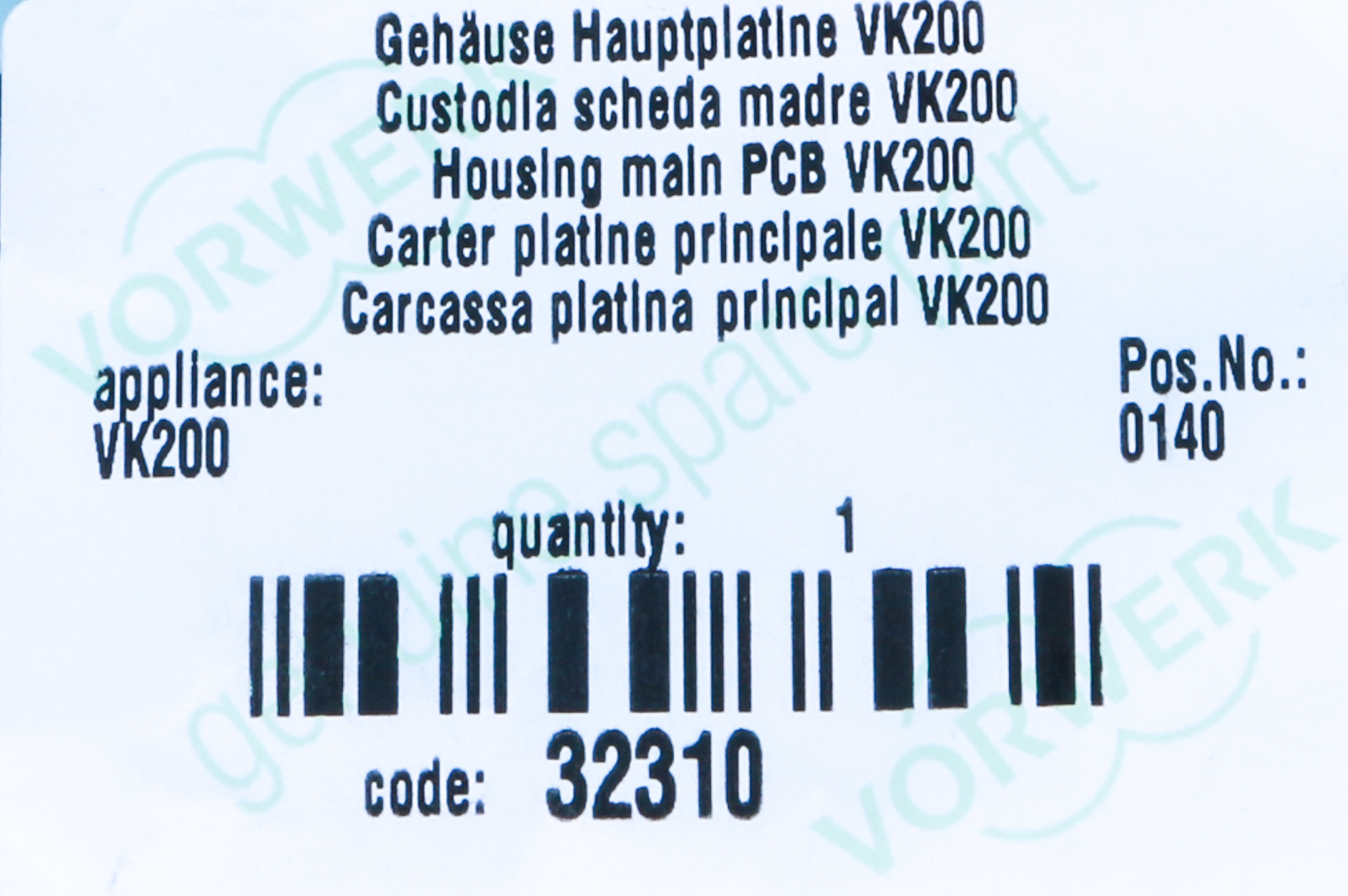 Ein weißes Etikett mit Text und einem Barcode.