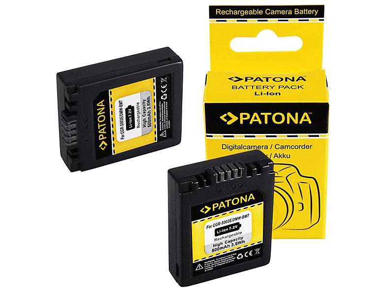 PATONA 2x Akku kompatibel für Panasonic  DMW-BM7 Li-Ion Ersatzakku, 7.2 Volt, 500mAh  2 Stück