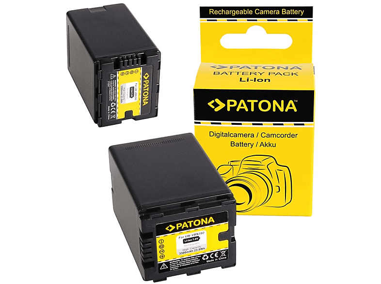 PATONA 2x Akku kompatibel für Ersatzakku, Li-Ion 2 Stück 3300mAh  VW-VBN390 Panasonic