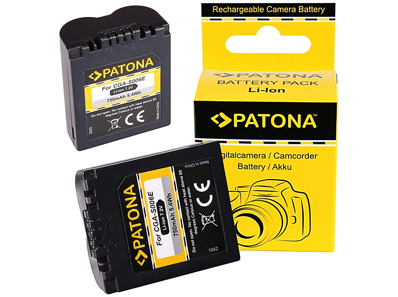 Lumix PATONA Li-Ion kompatibel für 750mAh  DMC-FZ50 Akku Stück Panasonic Ersatzakku, 2x 2