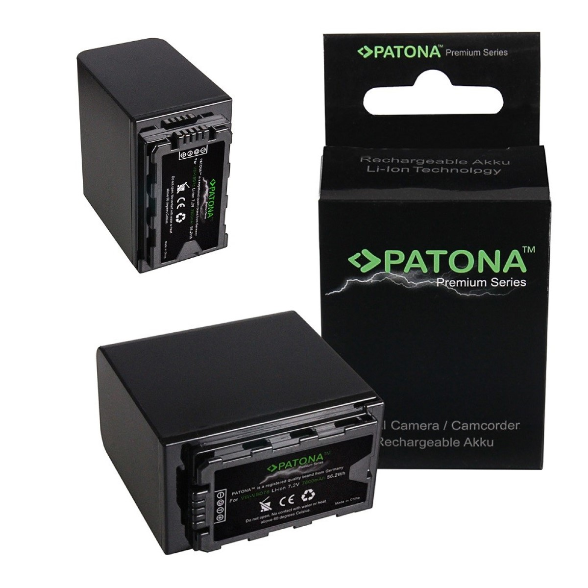 PATONA 2x Akku kompatibel für Ersatzakku, 2 Stück Li-Ion 7800mAh VW-VBD78 Panasonic