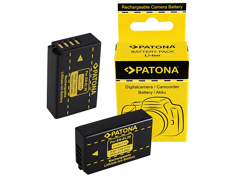  800mAh für 2x Li-Ion PATONA Nikon 2 Akku EN-EL20 kompatibel Ersatzakku, Stück