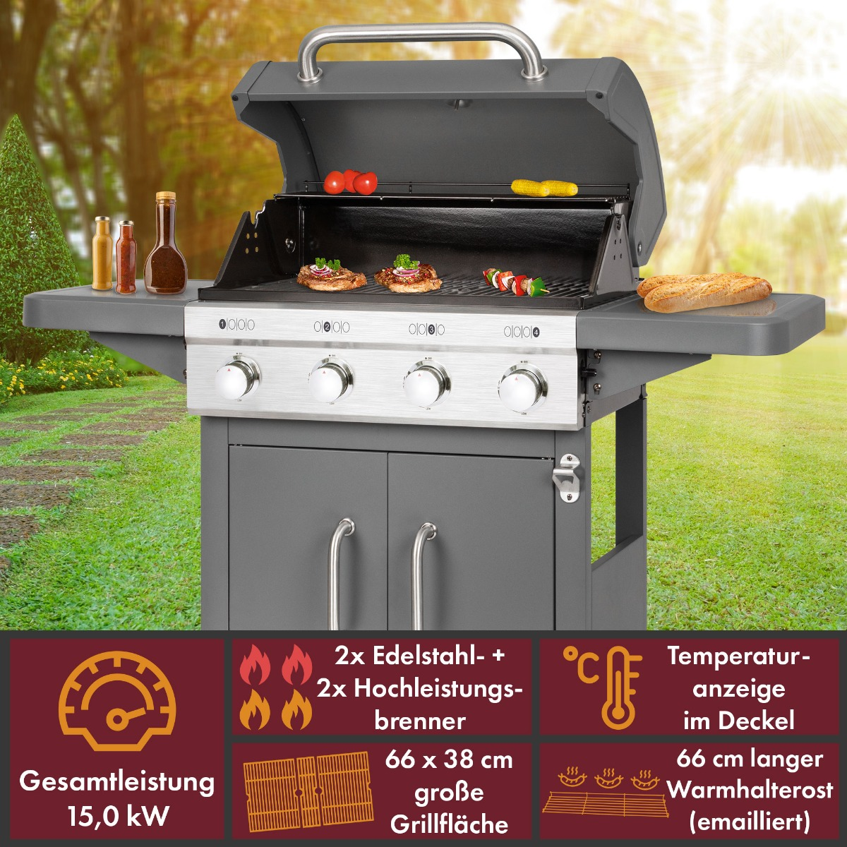 PROFICOOK PC-GG 1257 Gasgrill, Grau