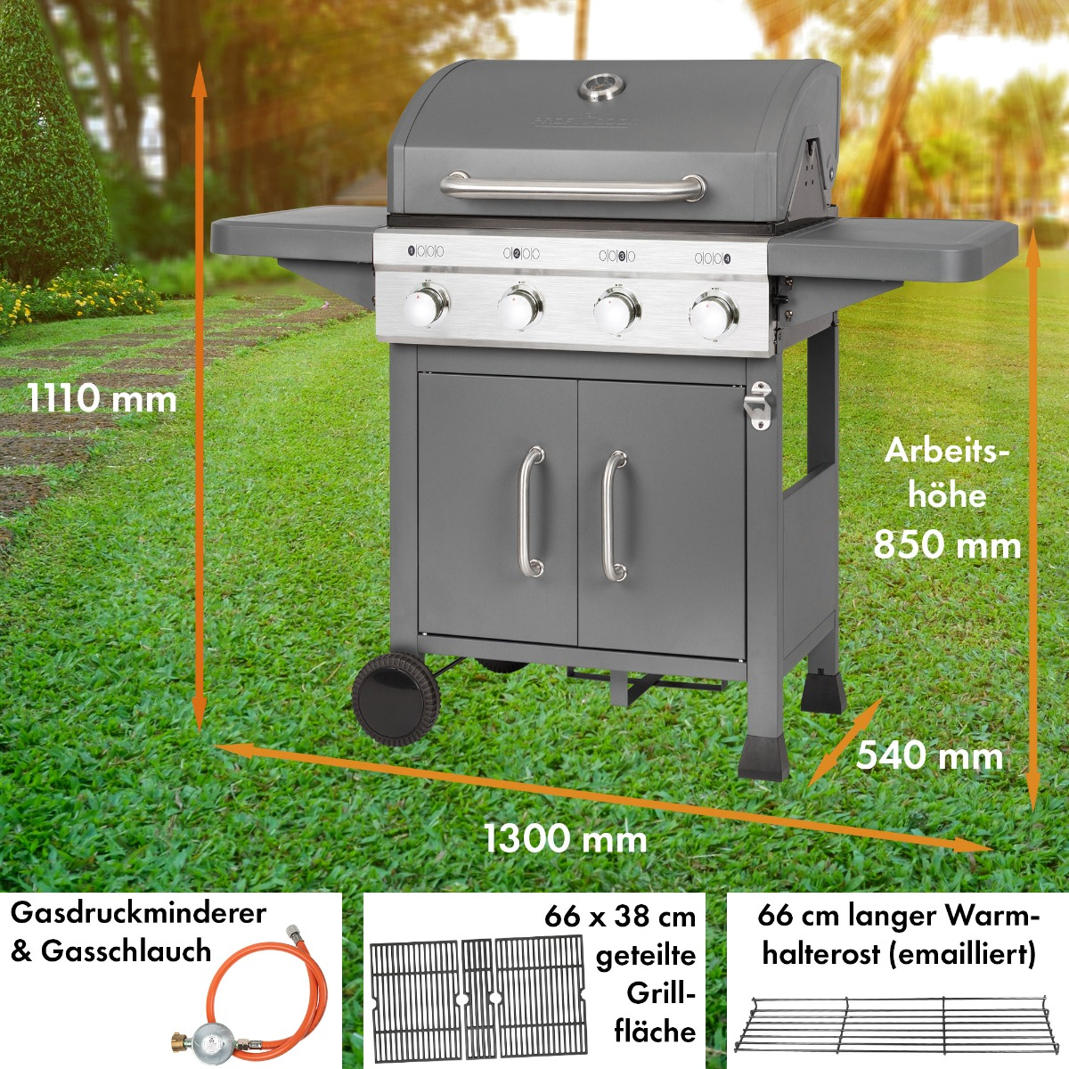 PROFICOOK PC-GG Gasgrill, 1257 Grau