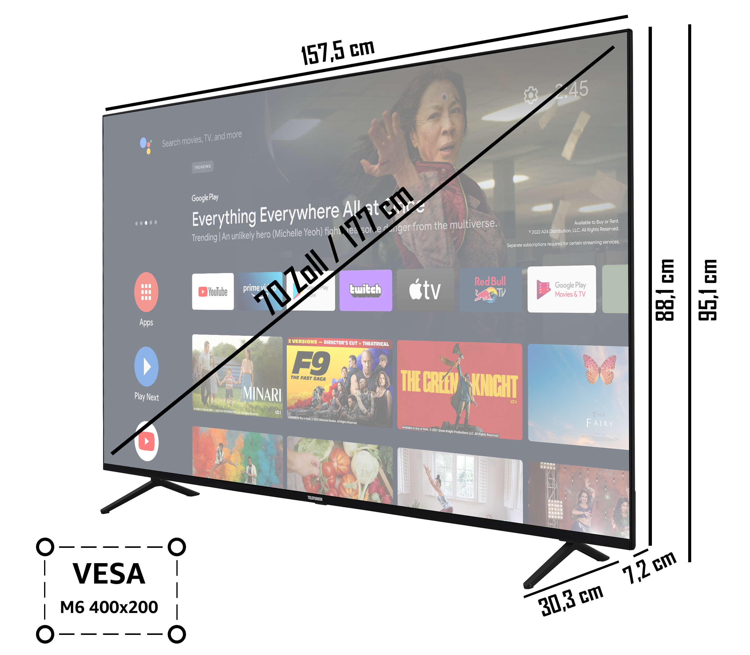TELEFUNKEN XU70AN660S LED TV UHD (Flat, 177 cm, 70 SMART TV) / 4K, Zoll