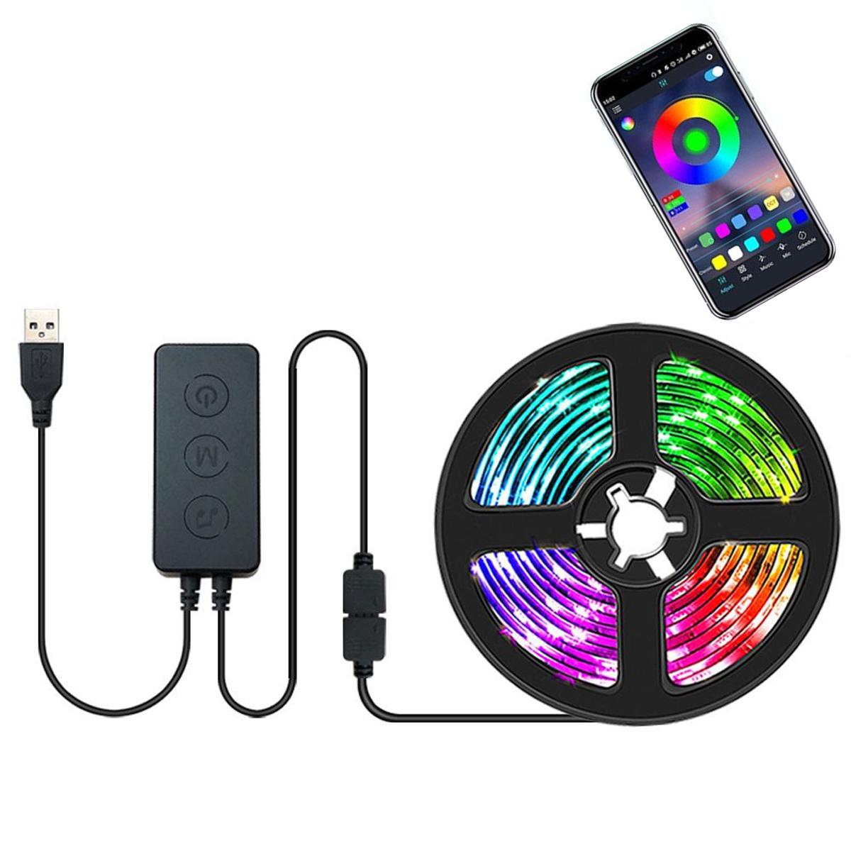 LAMON 5M LED-Streifen,RGB Bluetooth App,LED Bluetooth TV-Hintergrundbeleuchtung LED-Streifen, Farbig 5M