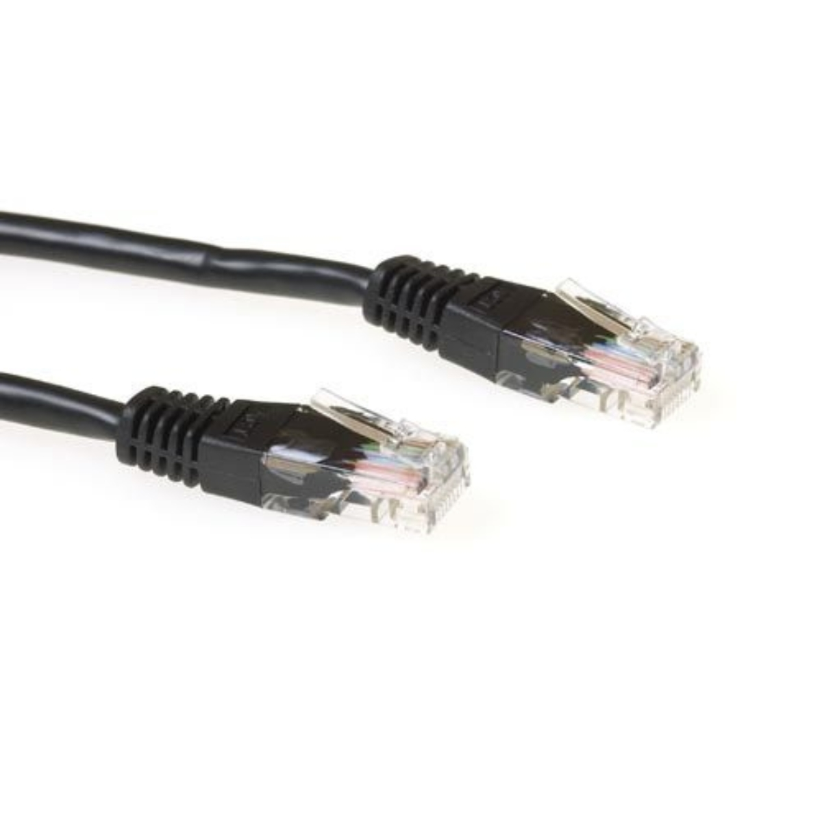 Zwei schwarze Netzwerkkabel mit schwarzen Steckern.