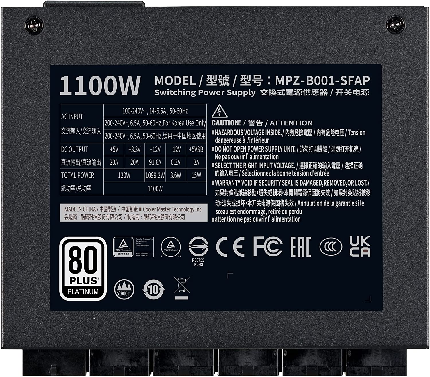 SFX MASTER Plus Watt COOLER Platinum 1100 80 Platinum PC-Netzteil V1100