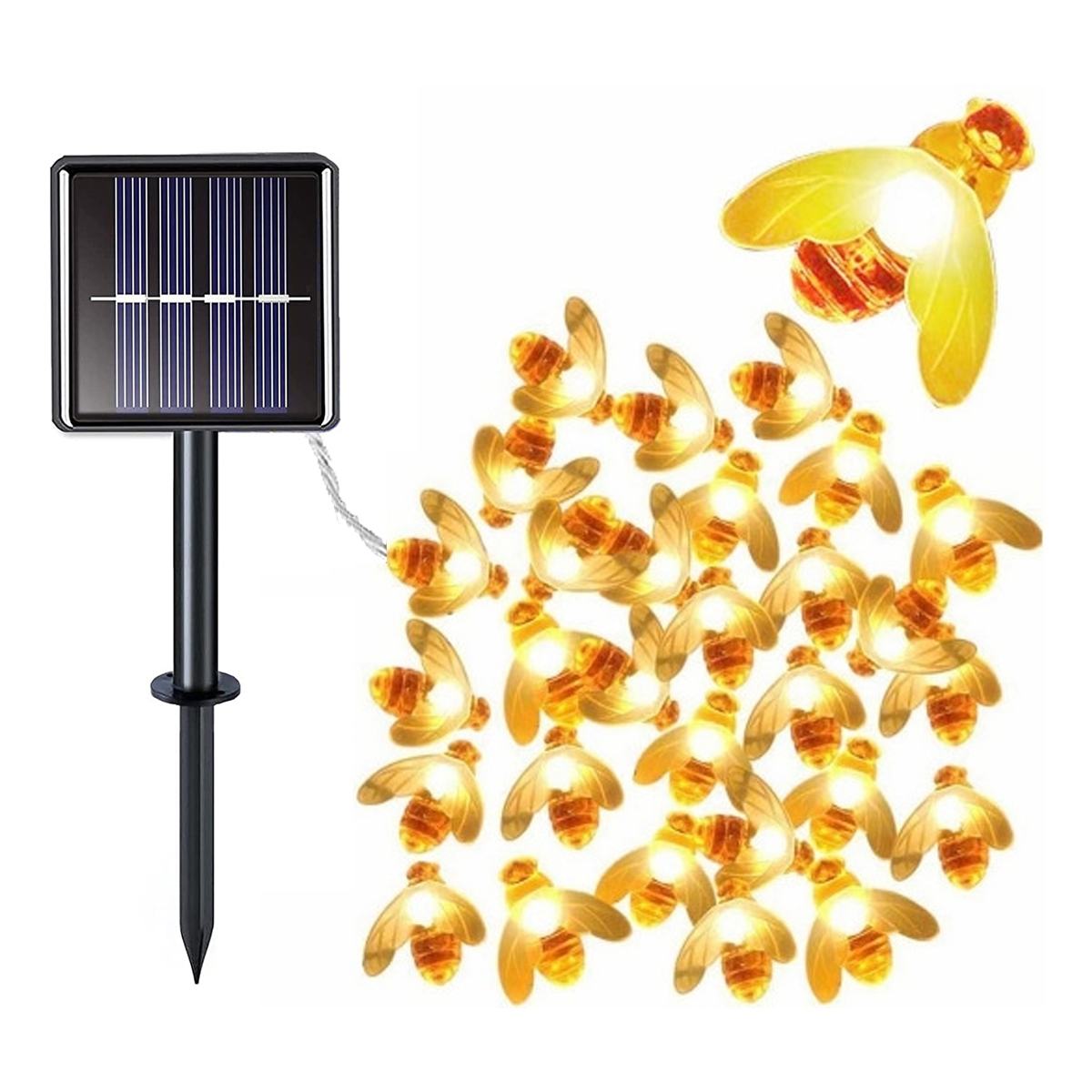 DEDOM Solar-Lichterkette Biene, Solar-Lichterkette, 50 Biene Solar-Lichterketten, Lichter 7m Warmweiß Lichterkette, Kleine Bienenleuchten