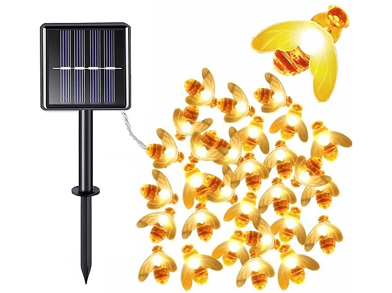 LANOR Honigbienen-Lichterketten,LED-Solare 50 Lichterketten,7m Kleine Biene Solar-Lichterketten, Lichter Warmweiß Lichterkette, warmweiß
