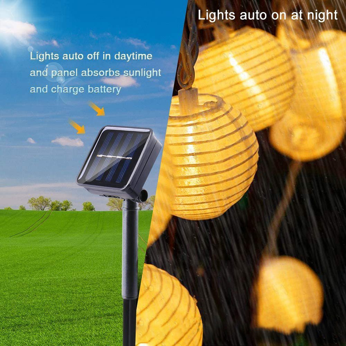 LAMON Laternen-Lichterkette, warmweiß, LED Warmweiß m, Solarleuchte, 6,5 Solar-Lichterketten, 30 Laternen-Saiten, Lichter