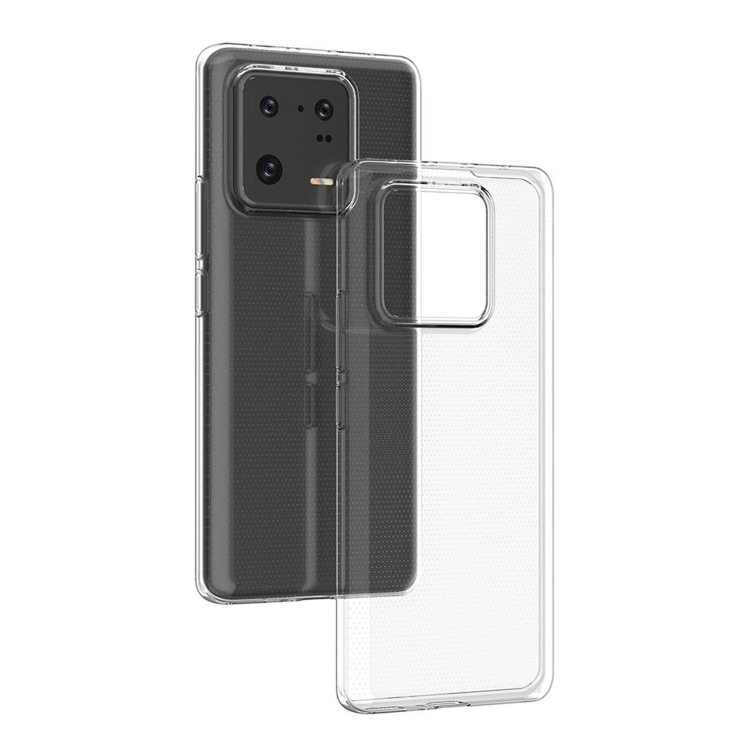 Zwei transparente Telefonhüllen auf weißem Hintergrund. Eine ist auf dem Telefon, die andere separat.