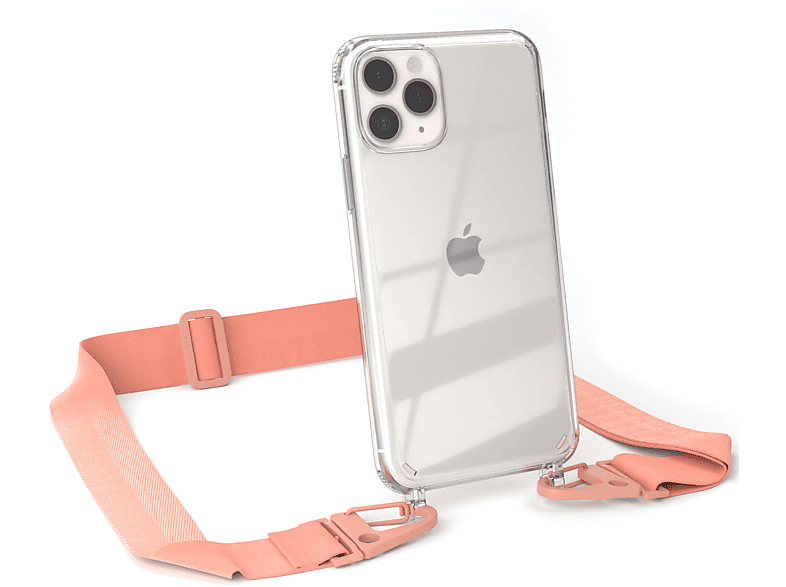 EAZY CASE breiter Karabiner, Umhängetasche, / Handyhülle Altrosa + Transparente iPhone 11 Pro, Coral mit Kordel Apple