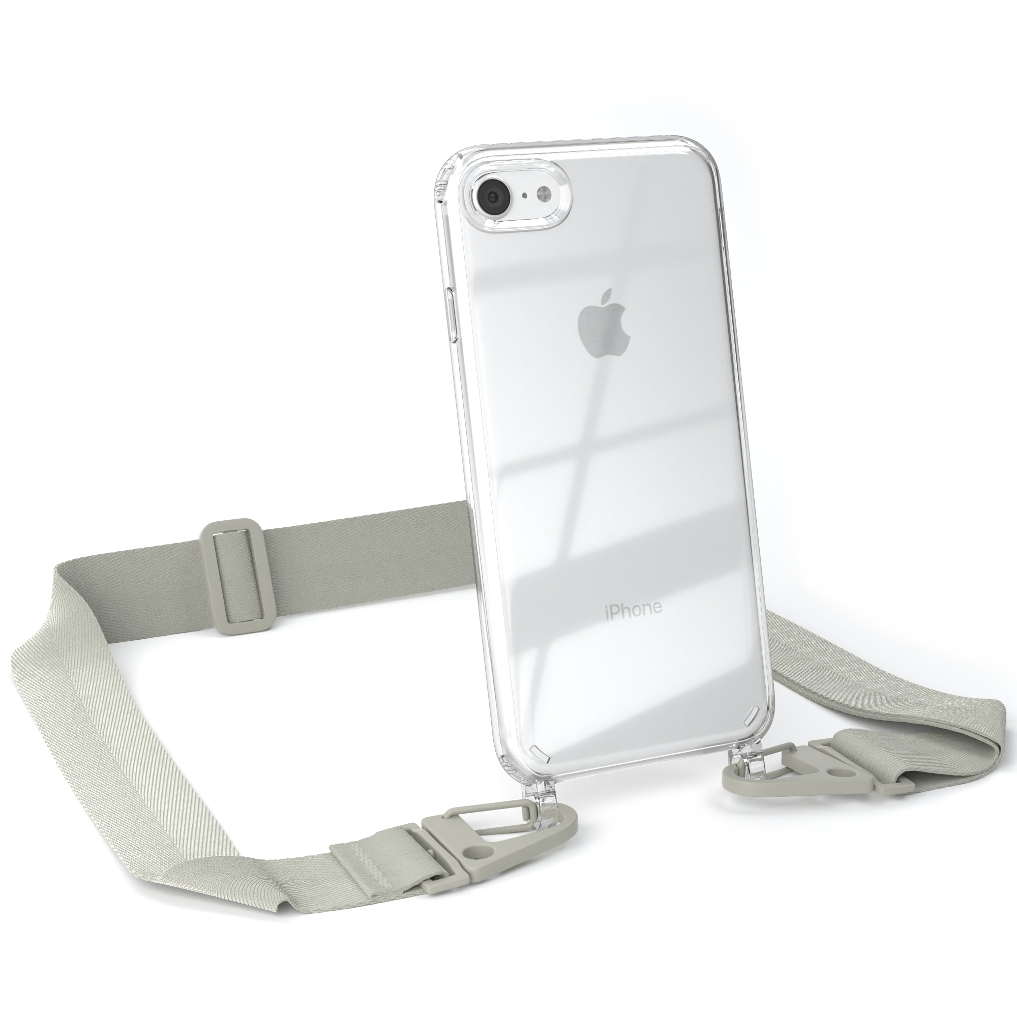 EAZY CASE Transparente Handyhülle mit Apple, Kordel Beige 7 2020, Grau Taupe + / 8, breiter / Umhängetasche, iPhone / SE SE iPhone 2022 Karabiner