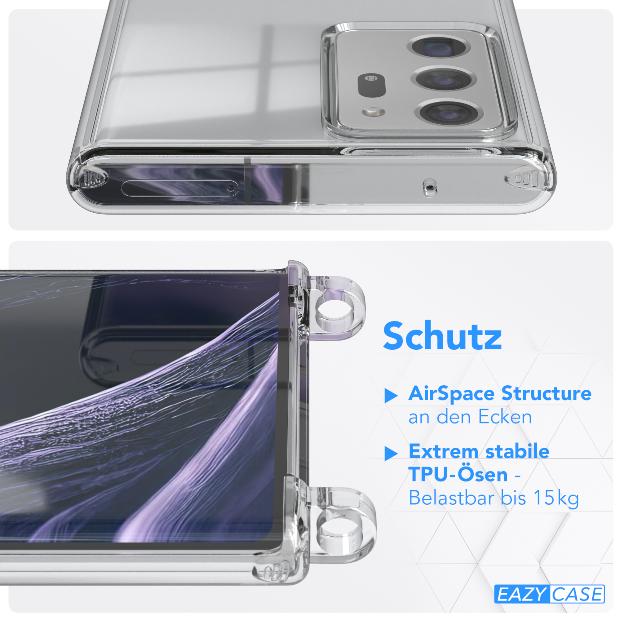 EAZY CASE breiter Samsung, Handyhülle 20 Ultra Note Karabiner, Kordel / Umhängetasche, Note Flieder Ultra mit / Gold 20 + Galaxy Transparente 5G