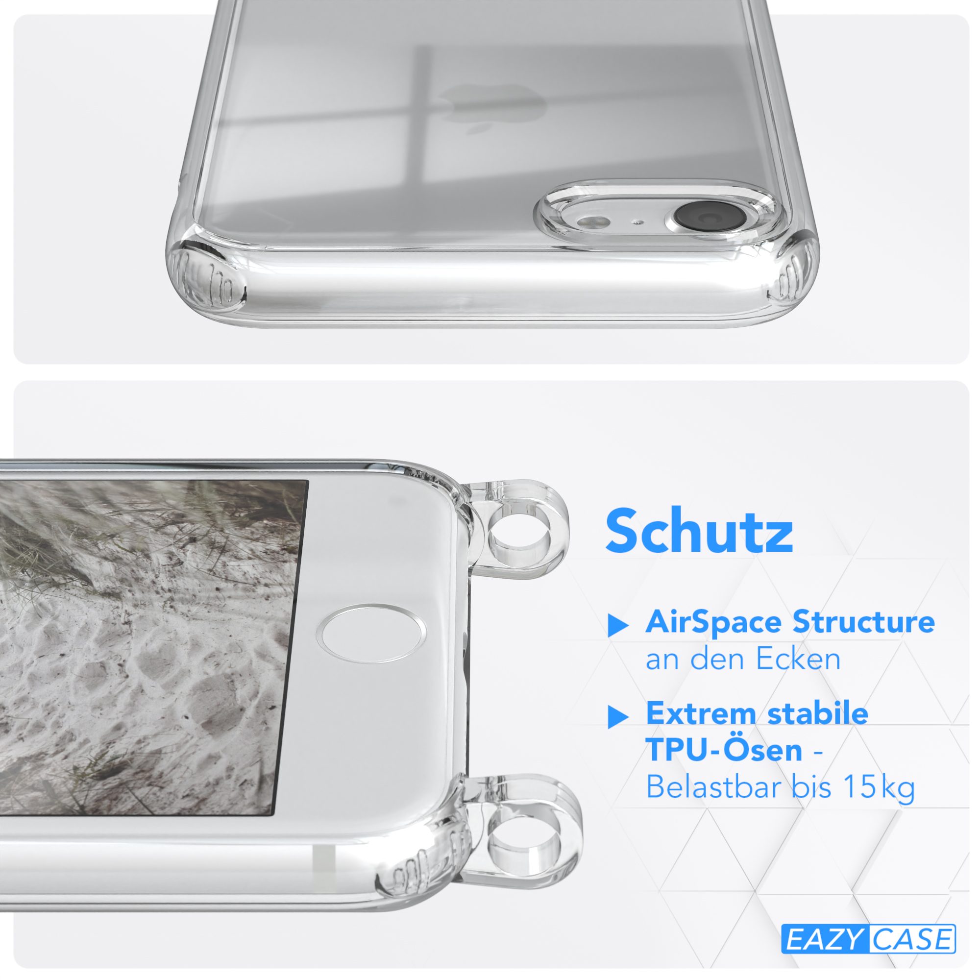 breiter 8, mit iPhone Taupe 2022 SE CASE EAZY / Apple, + / 2020, Handyhülle / 7 Umhängetasche, SE Transparente Karabiner, Grau Beige Kordel iPhone