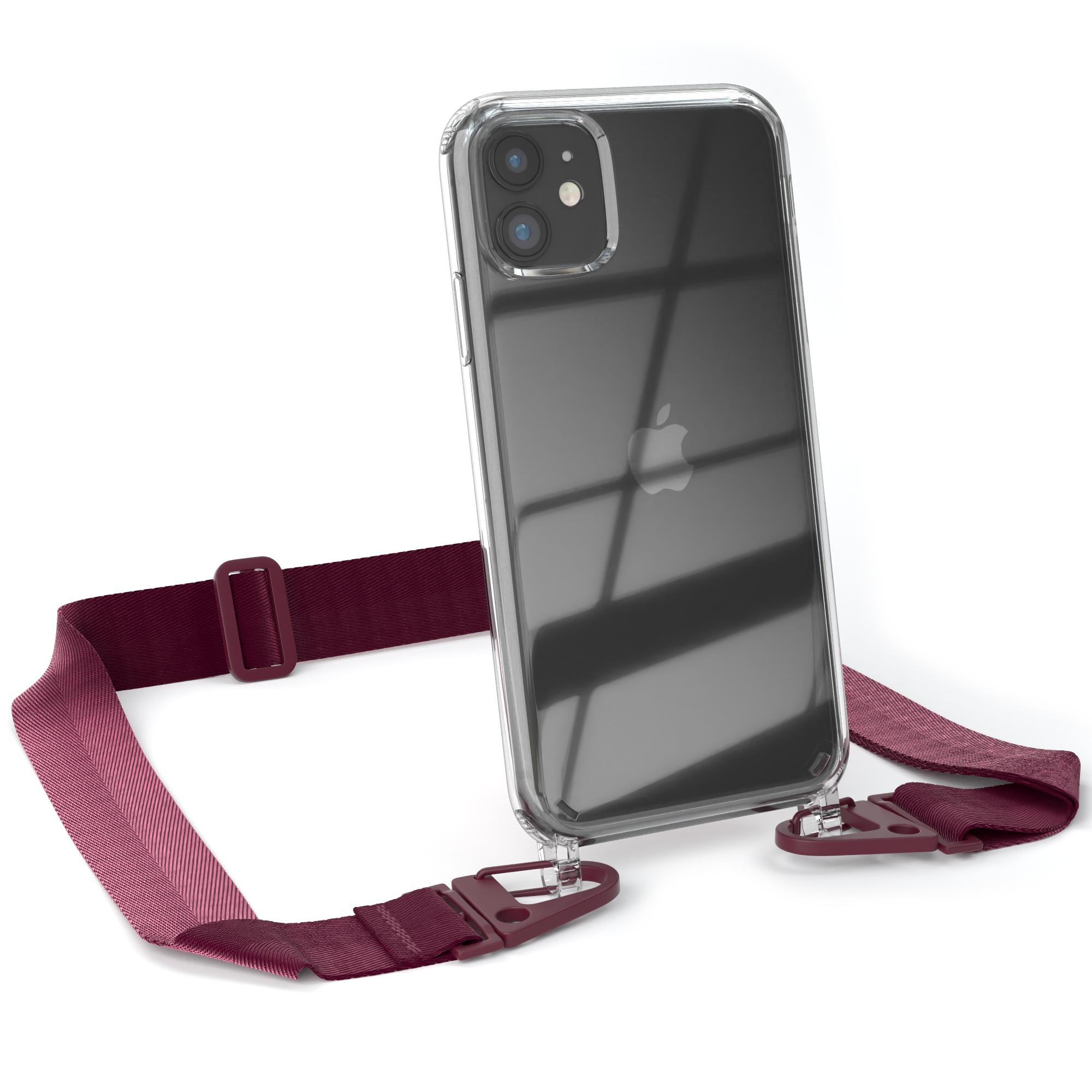 Rot iPhone Transparente Karabiner, + Apple, EAZY Burgundy CASE / Kordel Umhängetasche, mit Handyhülle Beere 11, breiter