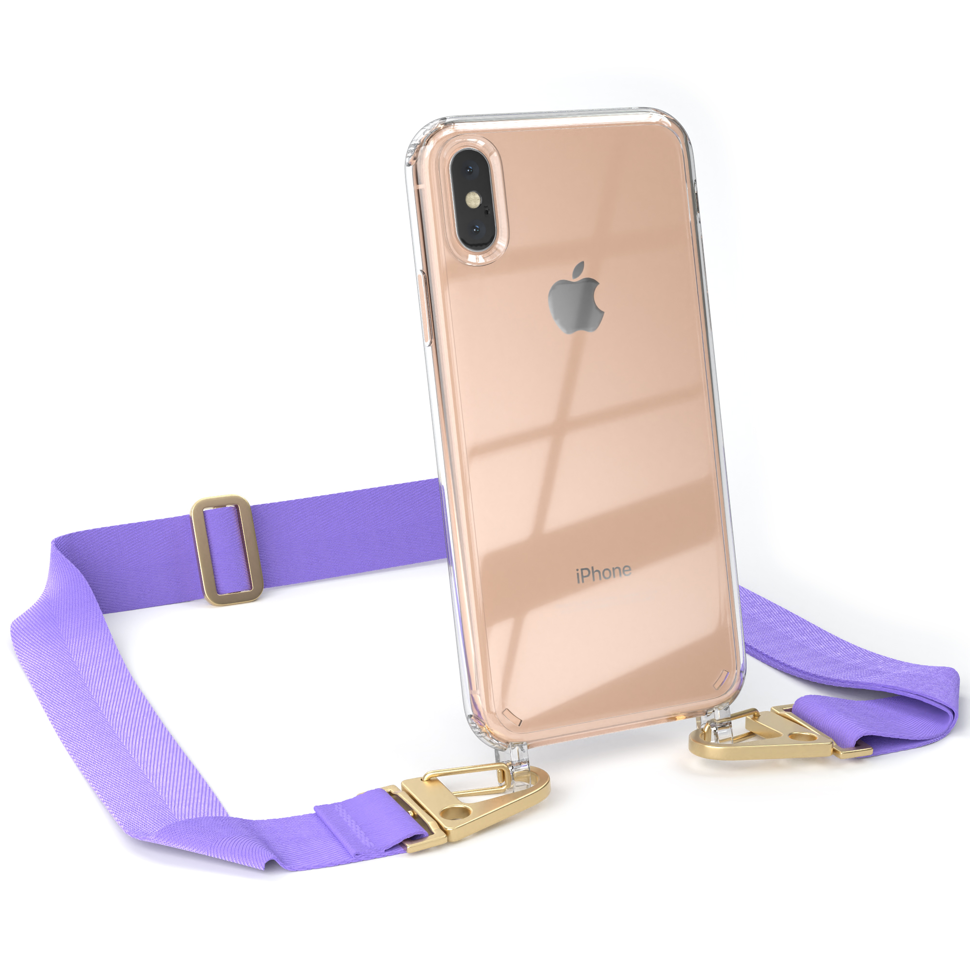 EAZY CASE Gold mit Handyhülle XS Karabiner, Transparente + Flieder iPhone Umhängetasche, / Max, breiter Kordel Apple