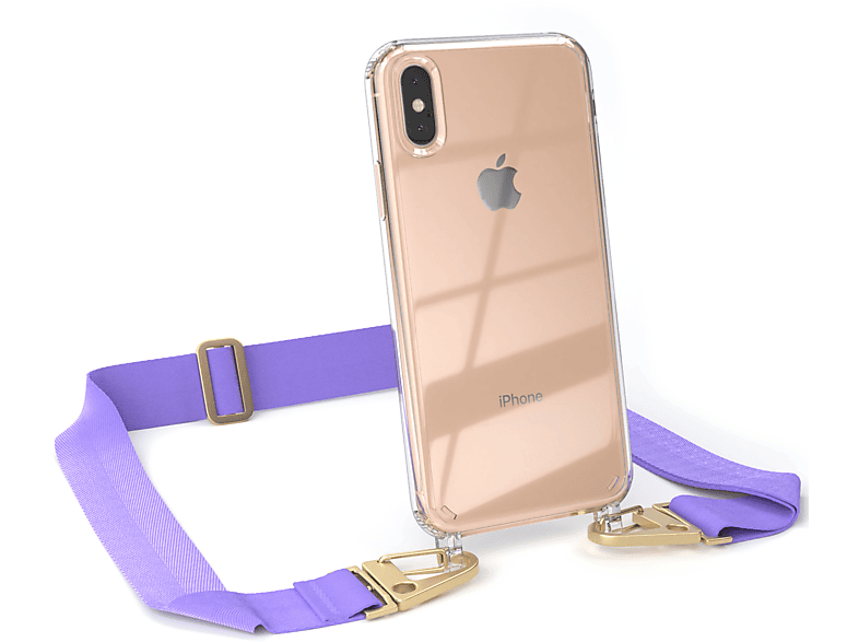 Gold Apple, Kordel mit Flieder Umhängetasche, + Max, / iPhone EAZY Karabiner, Handyhülle XS Transparente CASE breiter