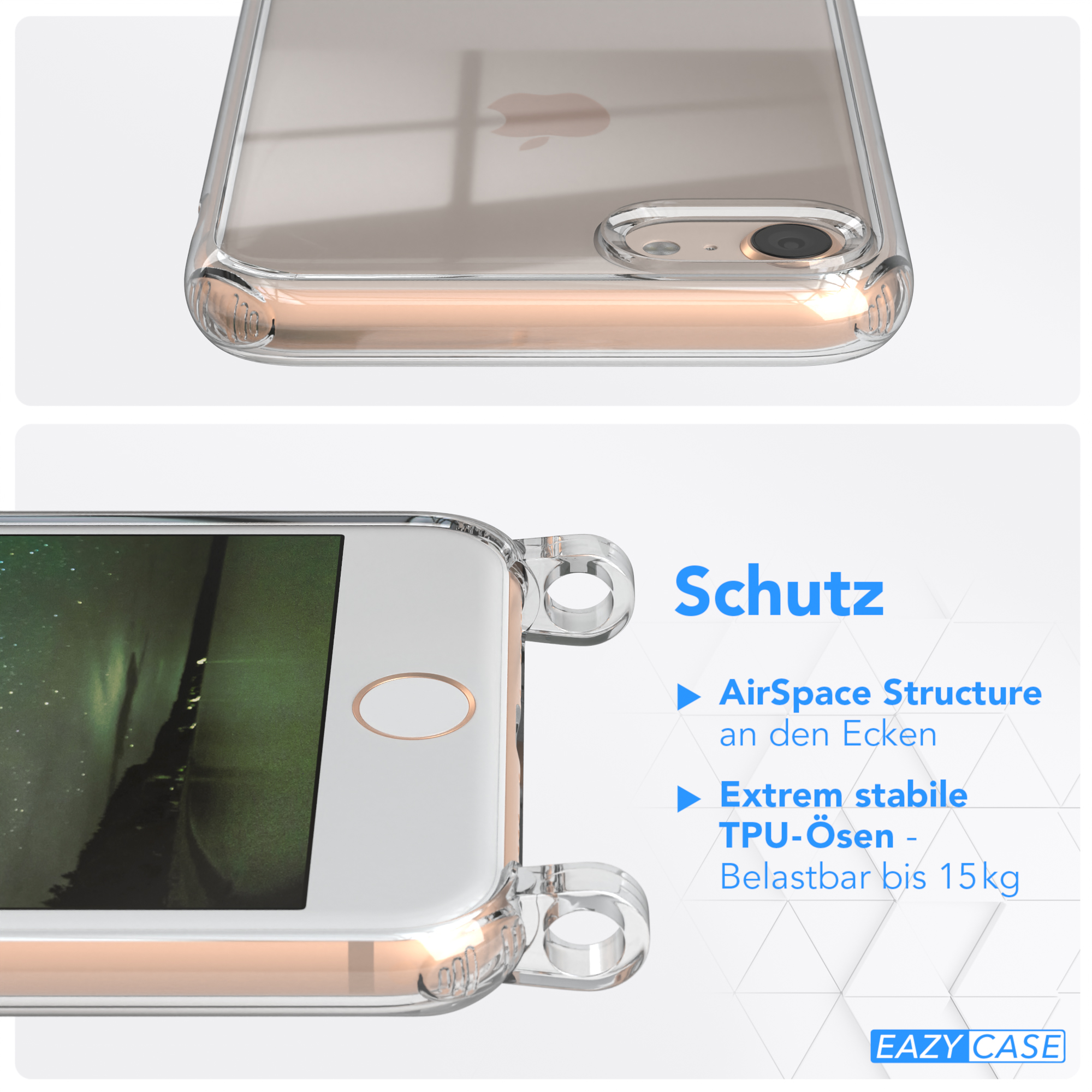EAZY CASE Transparente SE iPhone 7 Handyhülle breiter Karabiner, Dunkel Kordel 8, / Umhängetasche, iPhone Apple, mit 2020, + Gold 2022 / Grün / SE