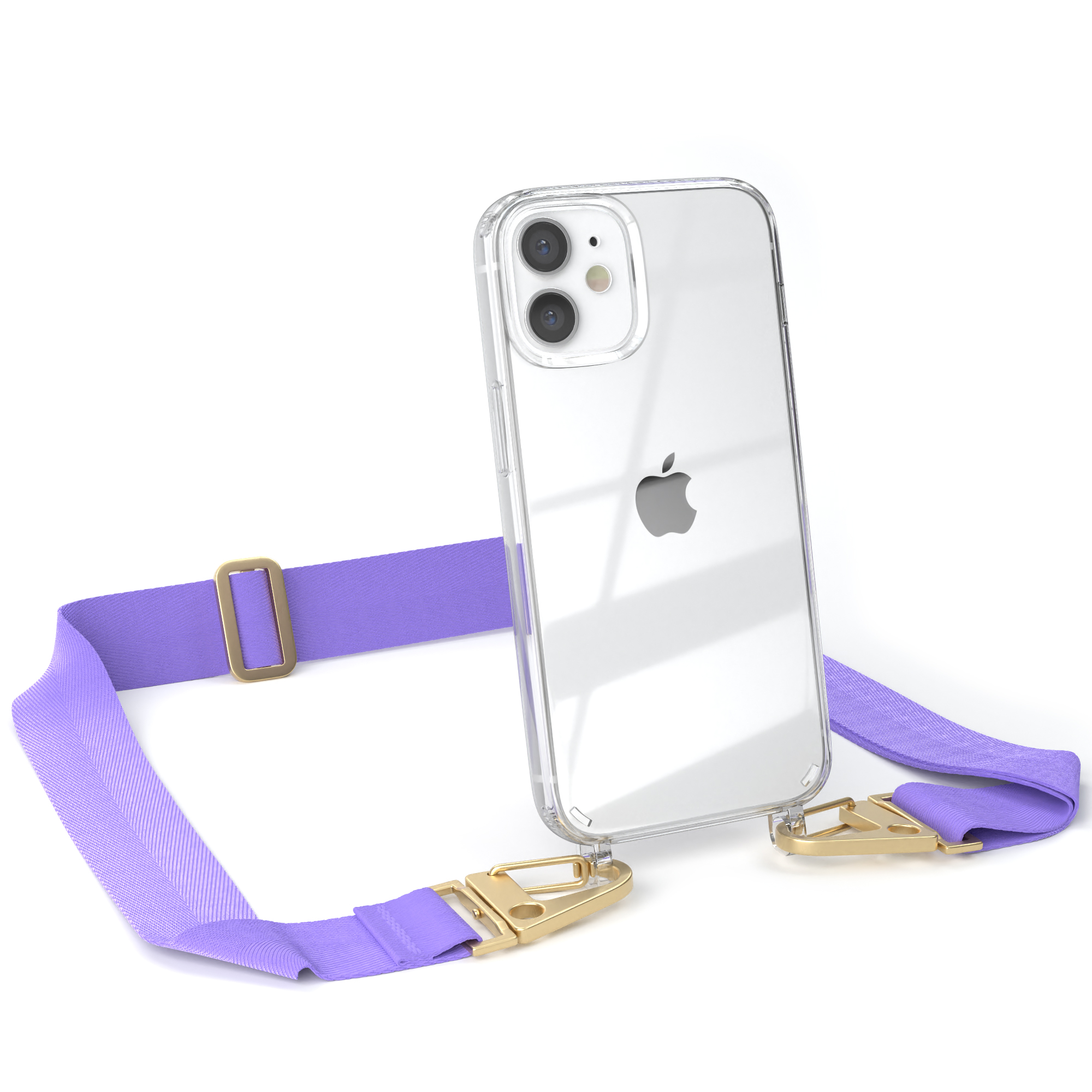 EAZY CASE 12 Apple, iPhone Flieder Transparente Mini, Handyhülle breiter mit Umhängetasche, Kordel / + Karabiner, Gold