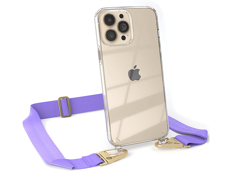 Transparente EAZY Gold / iPhone CASE Pro mit Umhängetasche, Handyhülle Karabiner, + Kordel 13 breiter Flieder Max, Apple,