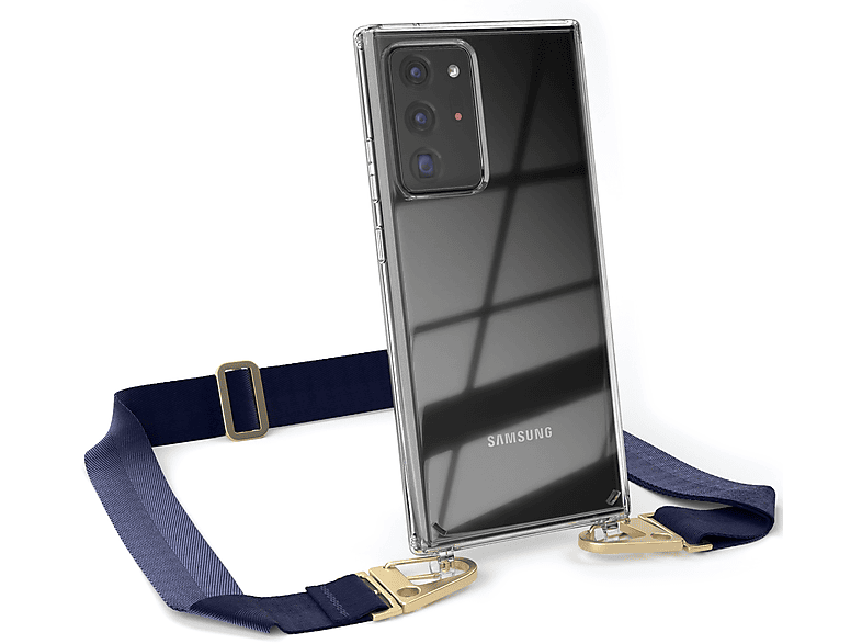 5G, Note + Samsung, Blau CASE breiter EAZY Ultra Umhängetasche, Galaxy / Kordel Karabiner, Handyhülle 20 mit Gold Dunkel 20 / Transparente Ultra Note