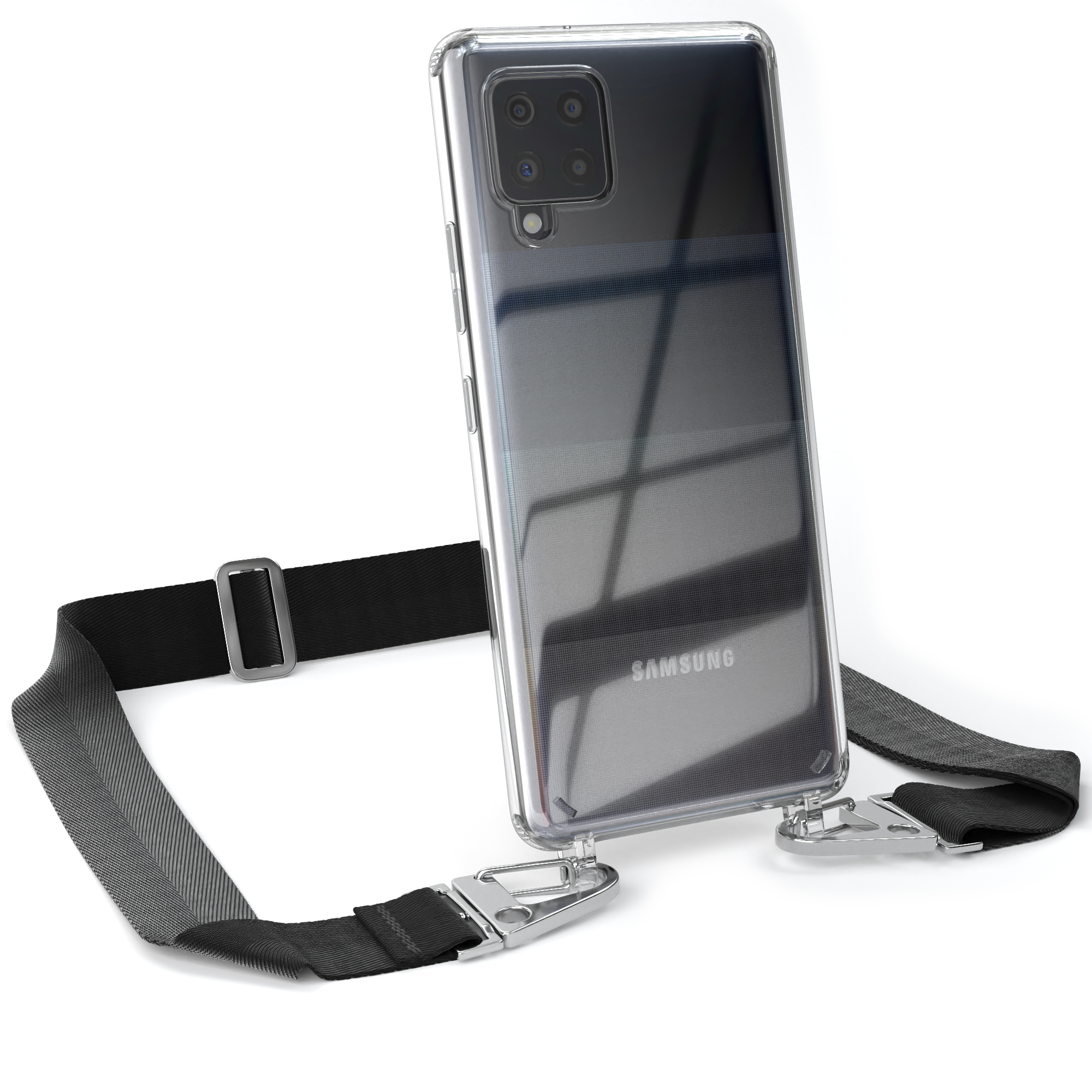 breiter Silber A42 Karabiner, Galaxy Kordel Samsung, CASE / mit Transparente Handyhülle + EAZY Schwarz Umhängetasche, 5G,