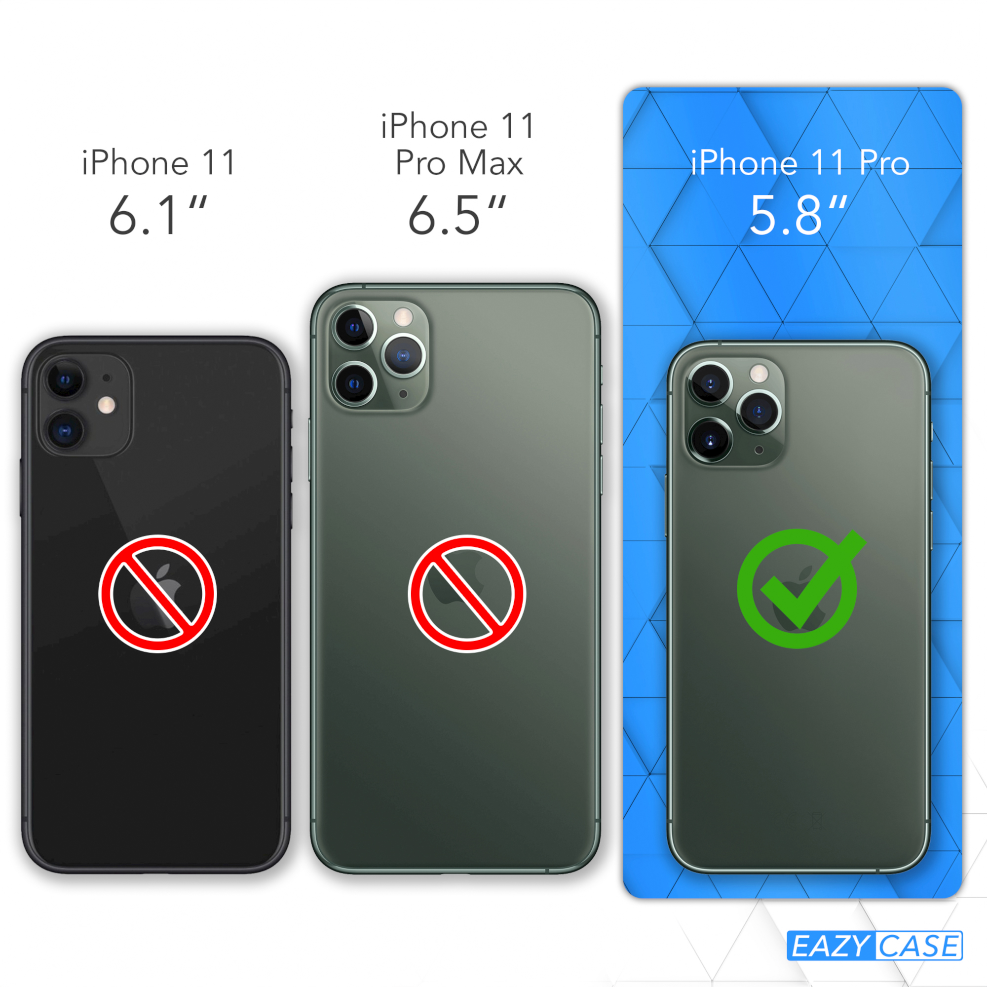 EAZY CASE Transparente Handyhülle mit iPhone breiter Umhängetasche, Karabiner, + Apple, Dunkel Kordel 11 / Pro, Gold Blau