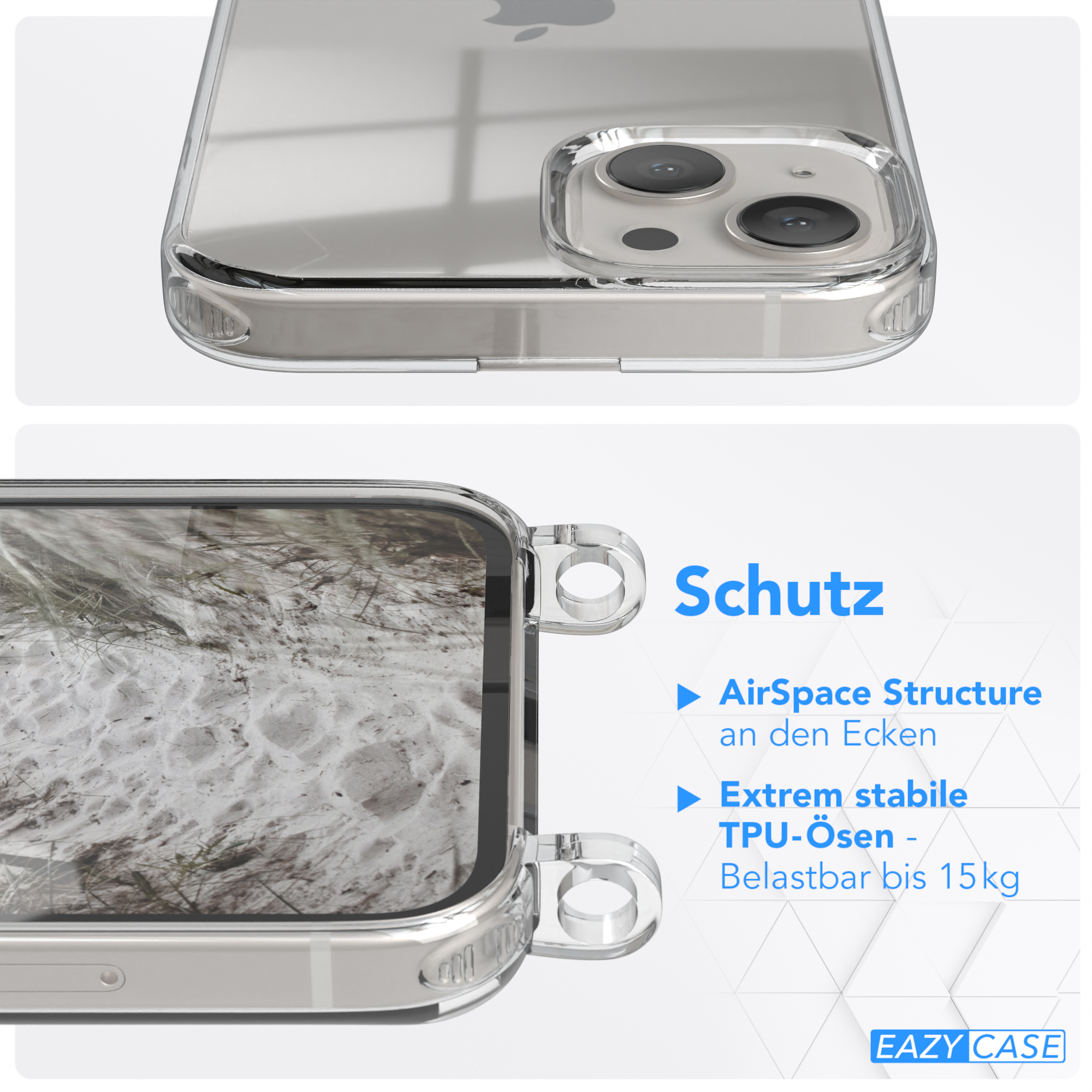 Karabiner, breiter mit / Transparente Apple, Handyhülle + Kordel Beige 13, iPhone Grau Umhängetasche, Taupe EAZY CASE