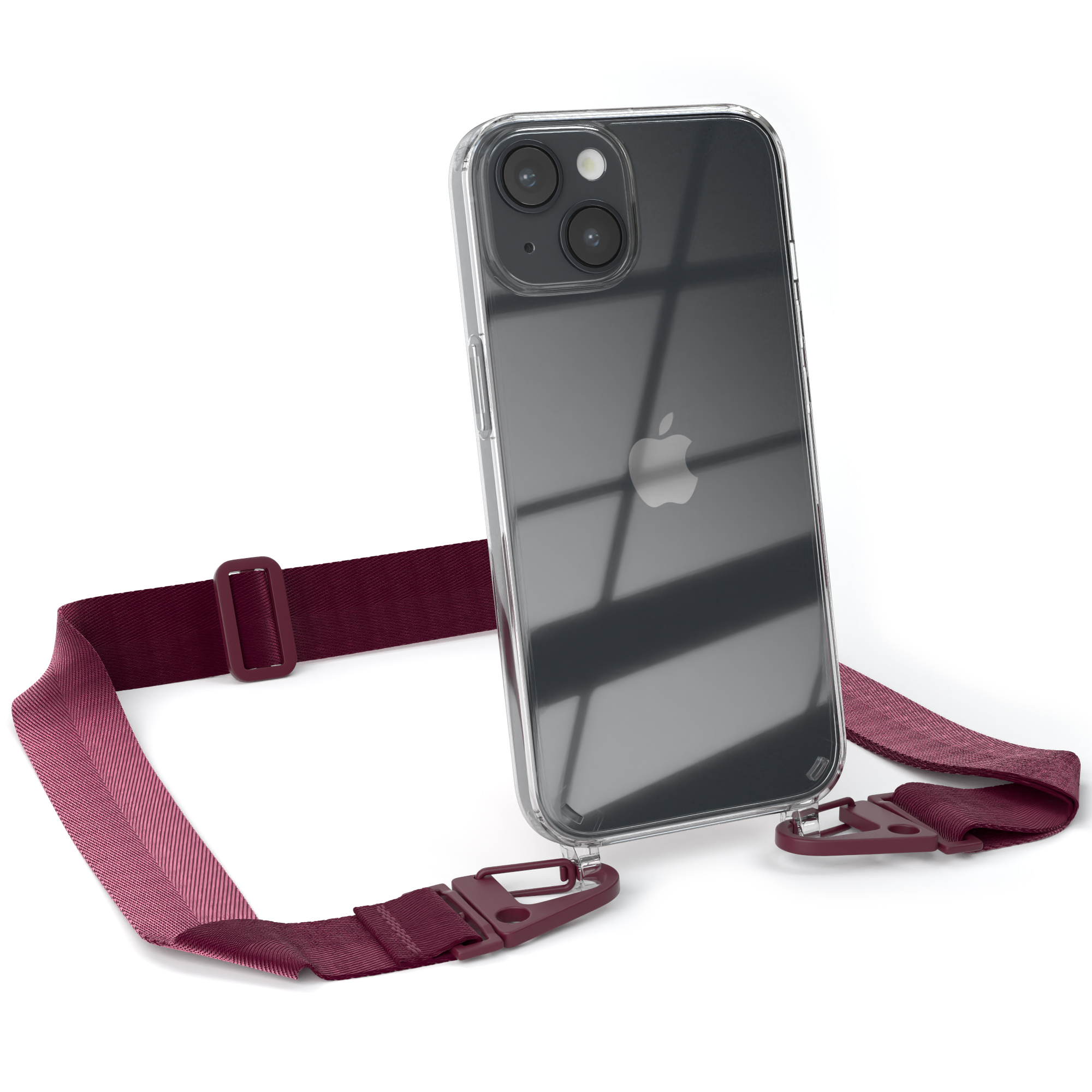 Beere mit Rot CASE Apple, / Karabiner, Umhängetasche, EAZY Kordel Handyhülle + 14, breiter Transparente iPhone Burgundy