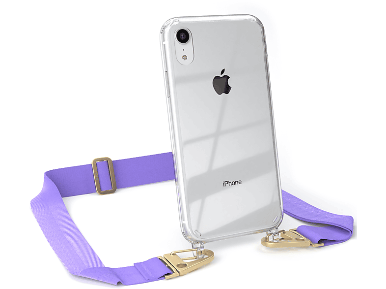 EAZY CASE Transparente / Flieder mit Kordel iPhone XR, + Umhängetasche, breiter Karabiner, Handyhülle Gold Apple