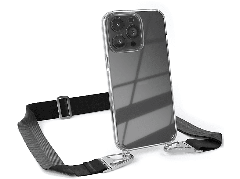 Umhängetasche, iPhone EAZY Kordel Karabiner, breiter + CASE Silber Pro, 13 Handyhülle mit / Transparente Apple, Schwarz