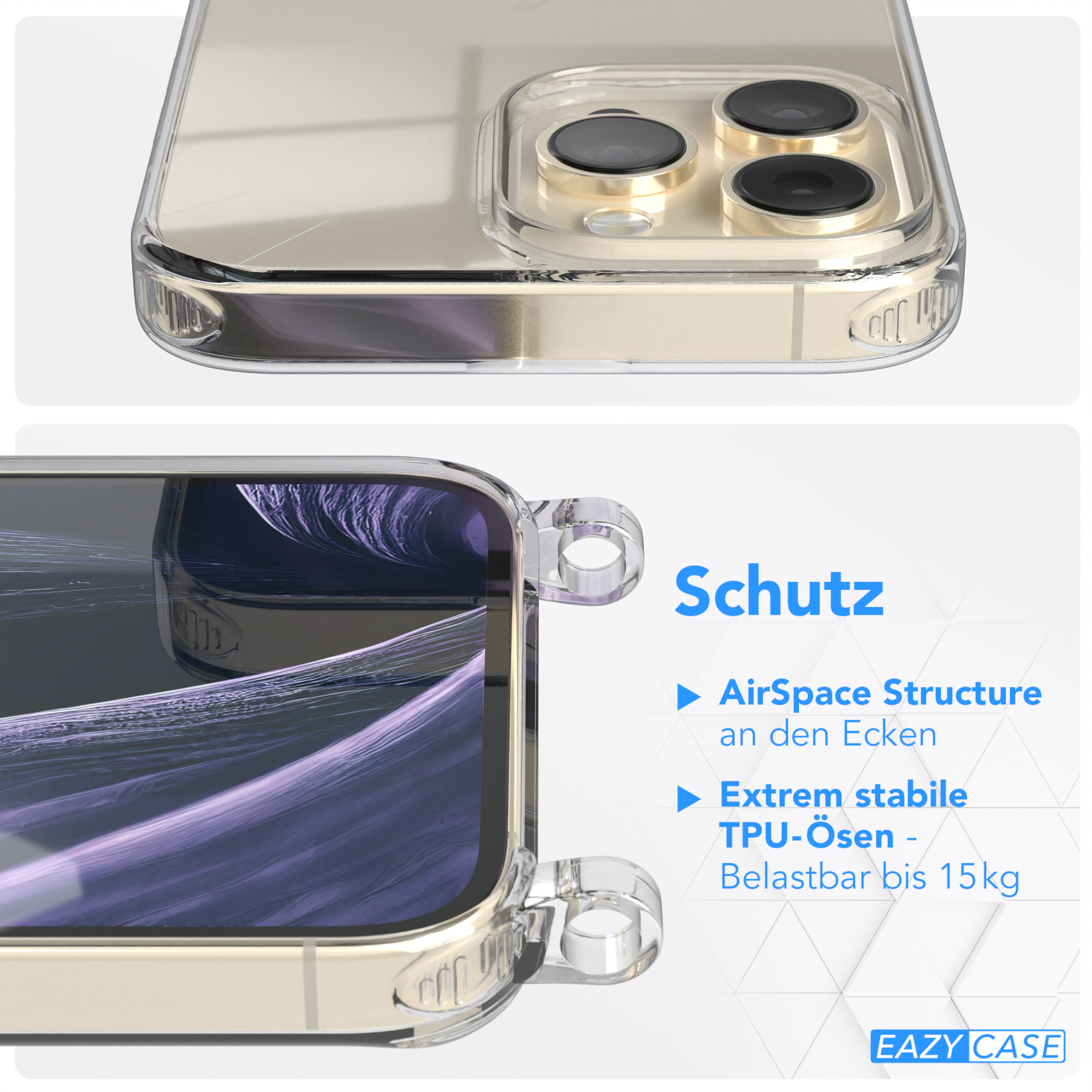 Nahaufnahme einer Handyhülle mit Schutzfunktionen, mit Telefon darin.