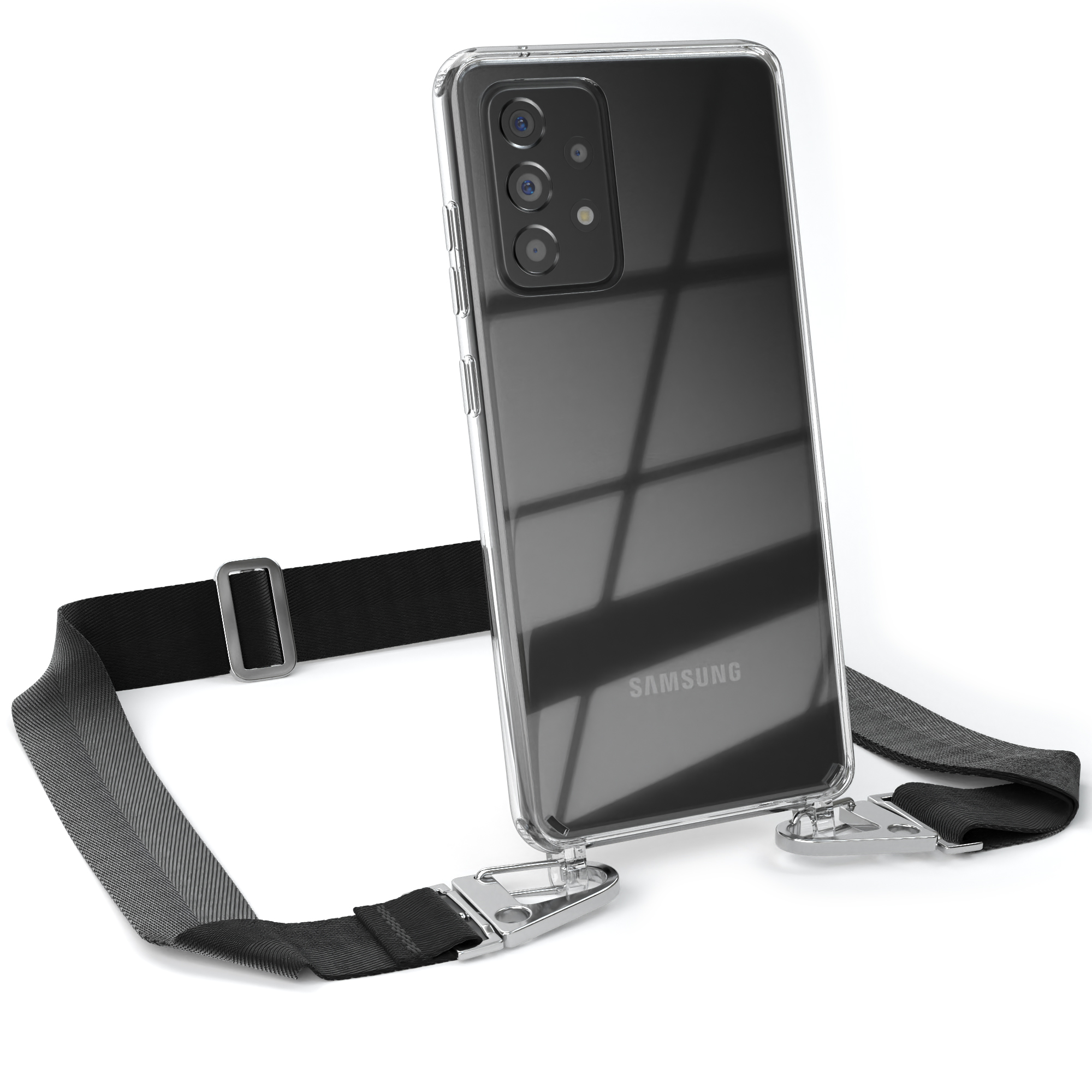 EAZY CASE Transparente / Galaxy 5G A52 mit Handyhülle / + breiter Kordel 5G, / A52 Schwarz Karabiner, Umhängetasche, Samsung, A52s Silber