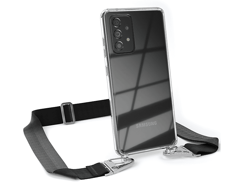 Umhängetasche, mit / Karabiner, EAZY Schwarz / / Kordel Handyhülle Transparente A52 A52 breiter CASE Samsung, Galaxy Silber A52s 5G + 5G,