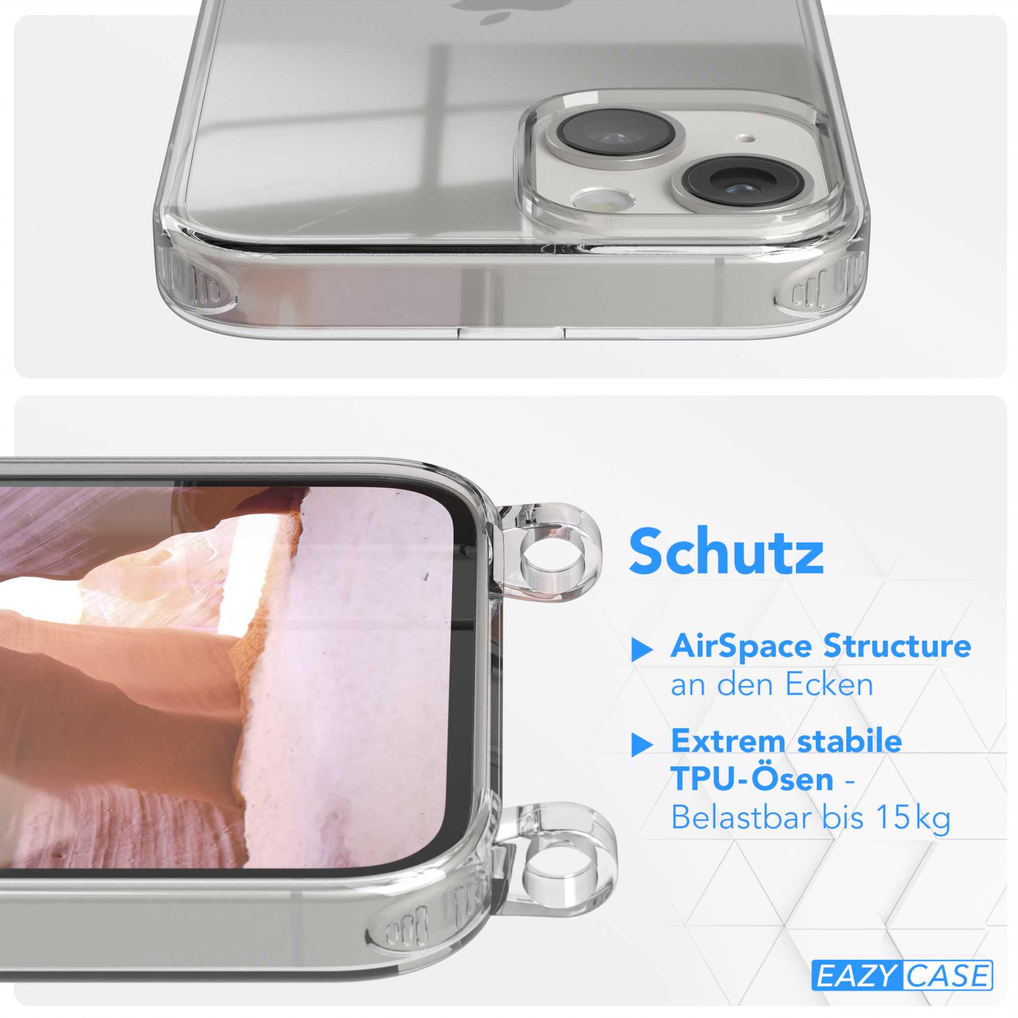 Altrosa / 14, Transparente mit Karabiner, Handyhülle Coral Apple, Kordel + iPhone breiter EAZY CASE Umhängetasche,