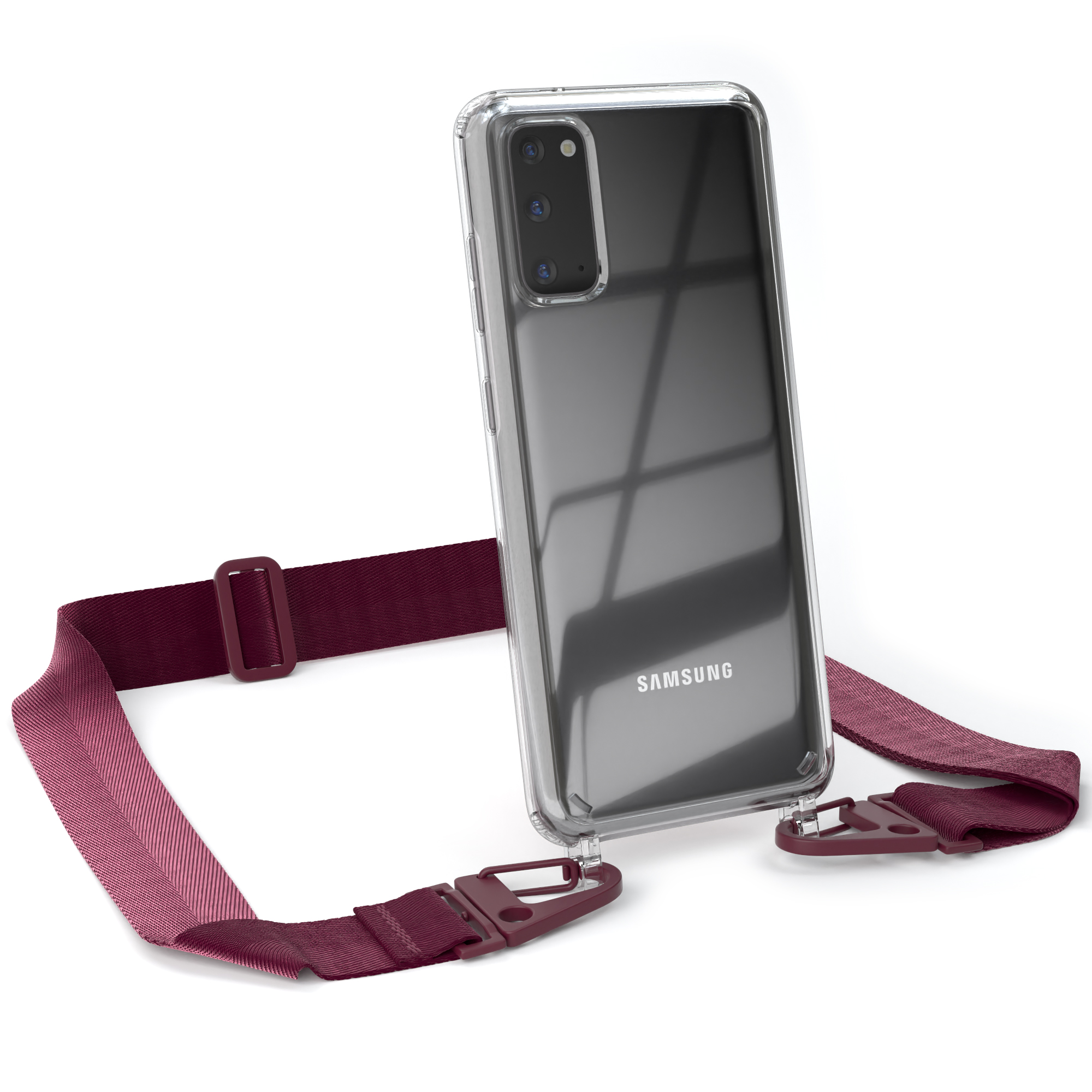 + Transparente Rot CASE breiter Beere Kordel S20, Umhängetasche, / Galaxy mit Samsung, Karabiner, EAZY Handyhülle Burgundy