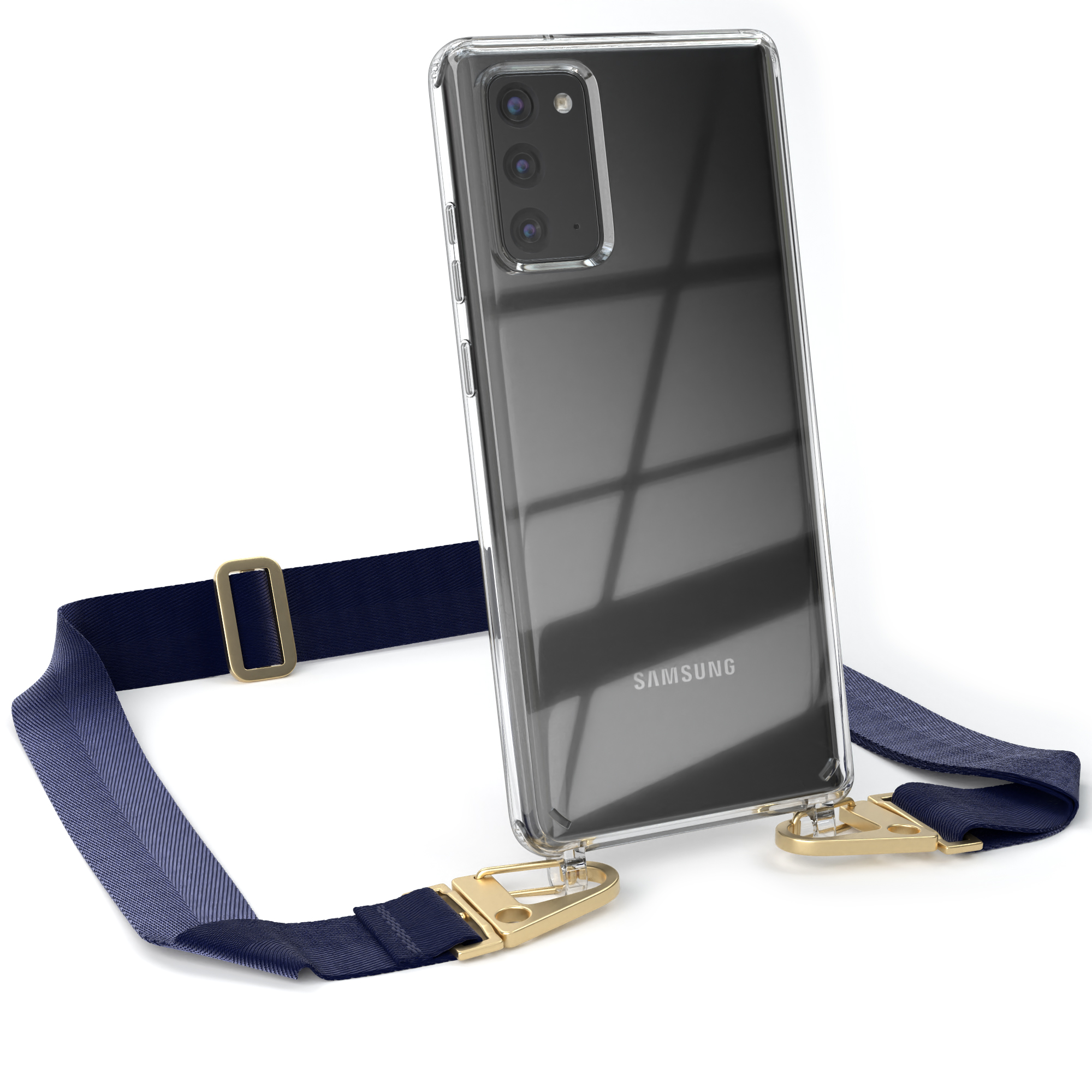 EAZY CASE / Note Transparente Dunkel Blau 20 Galaxy Handyhülle 5G, 20 Note Umhängetasche, / mit Gold Kordel Karabiner, + breiter Samsung