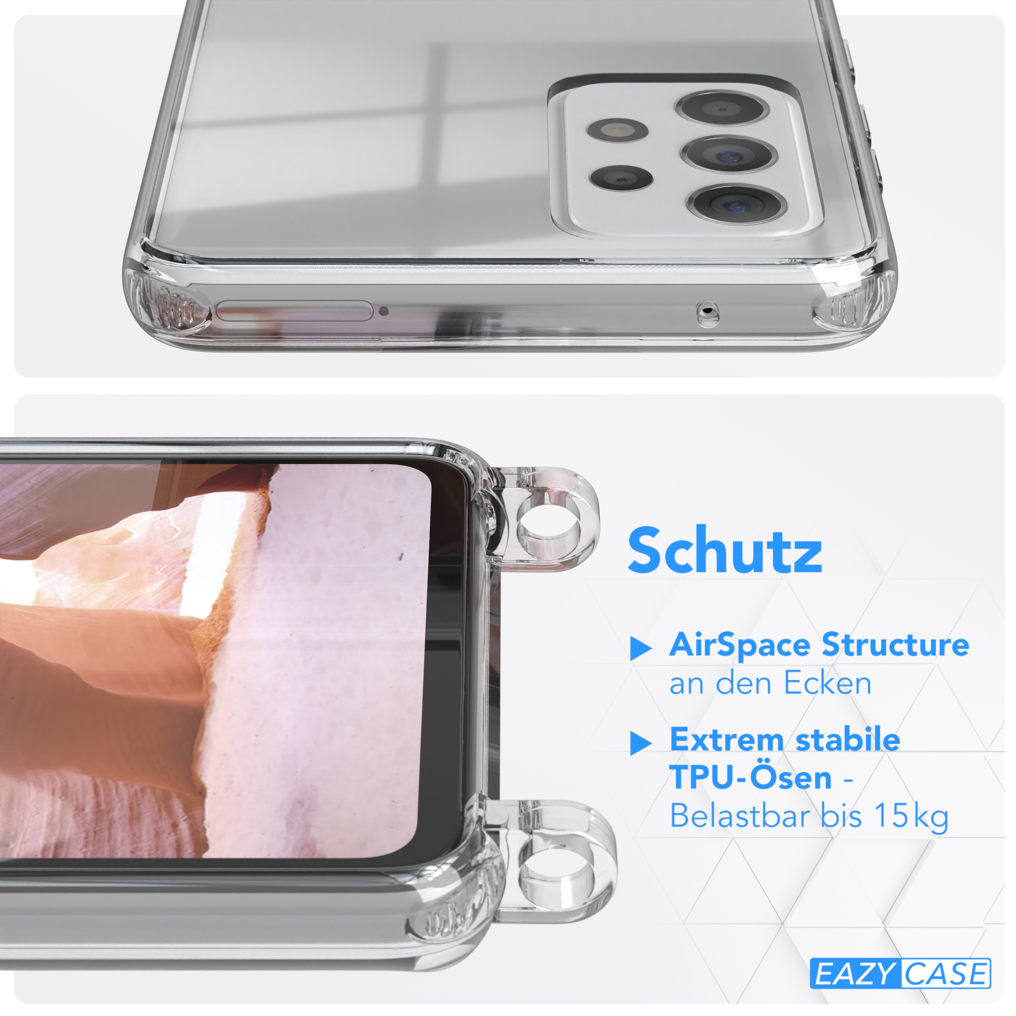 EAZY CASE Transparente Handyhülle A52s mit A52 Kordel / Karabiner, Altrosa A52 + breiter 5G Samsung, / 5G, Galaxy Umhängetasche, / Coral