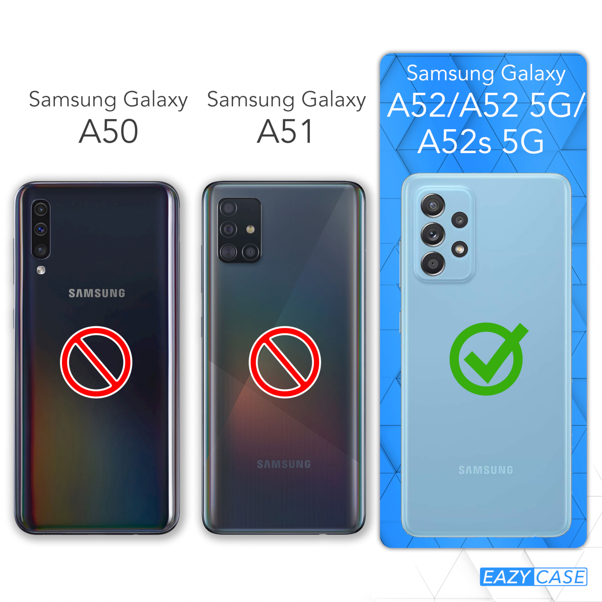 Transparente EAZY Samsung, Umhängetasche, 5G Galaxy Karabiner, CASE + Handyhülle / A52 5G, A52 Altrosa / Coral breiter / A52s Kordel mit