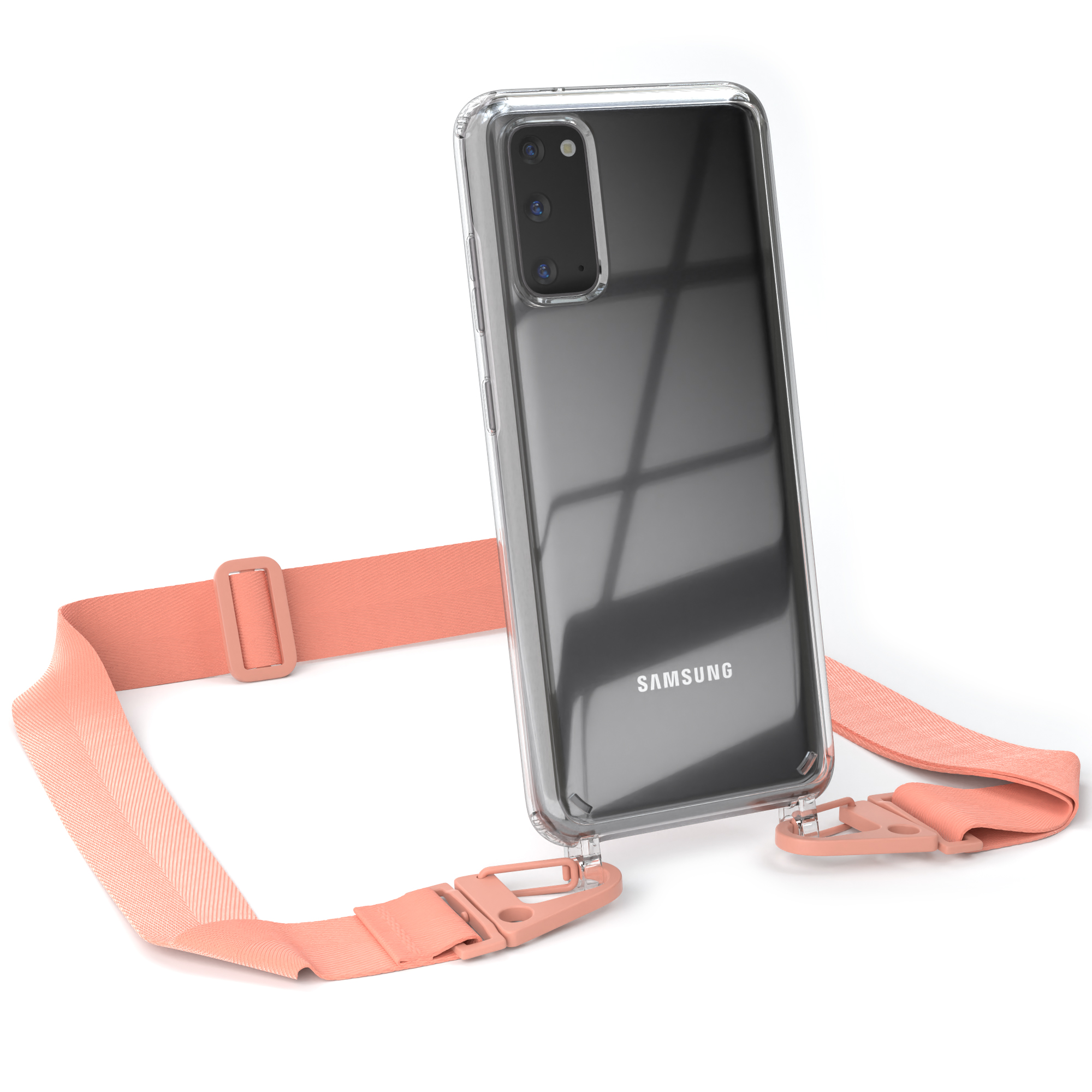 EAZY CASE Transparente Kordel + Handyhülle Galaxy Coral Altrosa S20, Samsung, breiter Umhängetasche, mit / Karabiner